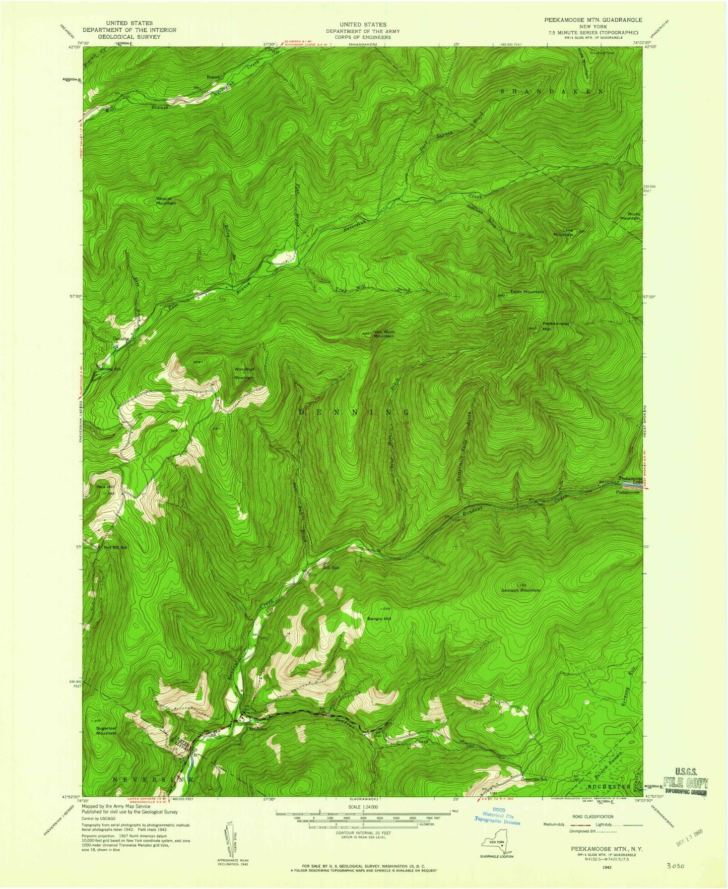 Classic USGS Peekamoose Mountain New York 7.5'x7.5' Topo Map Image