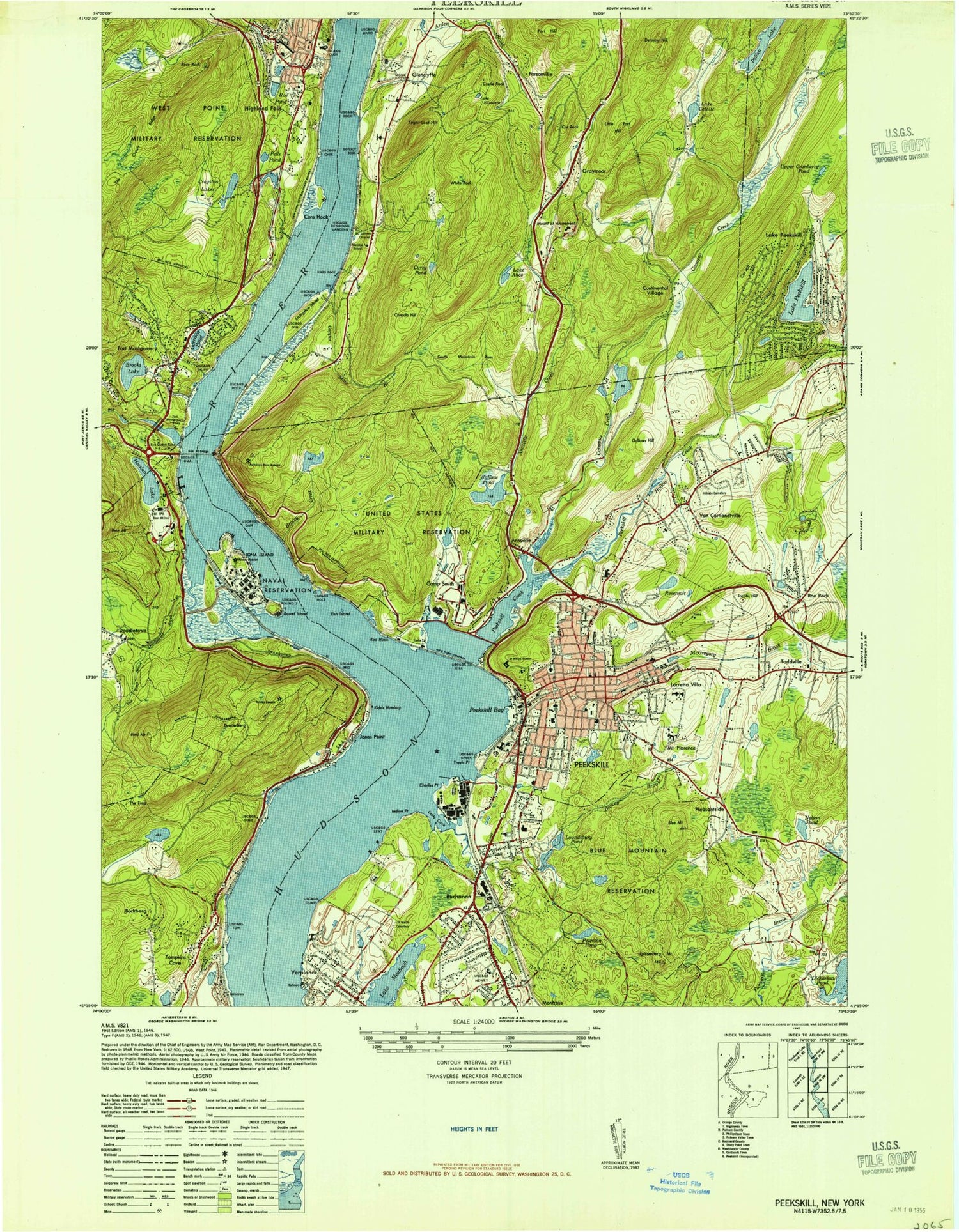 Classic USGS Peekskill New York 7.5'x7.5' Topo Map Image