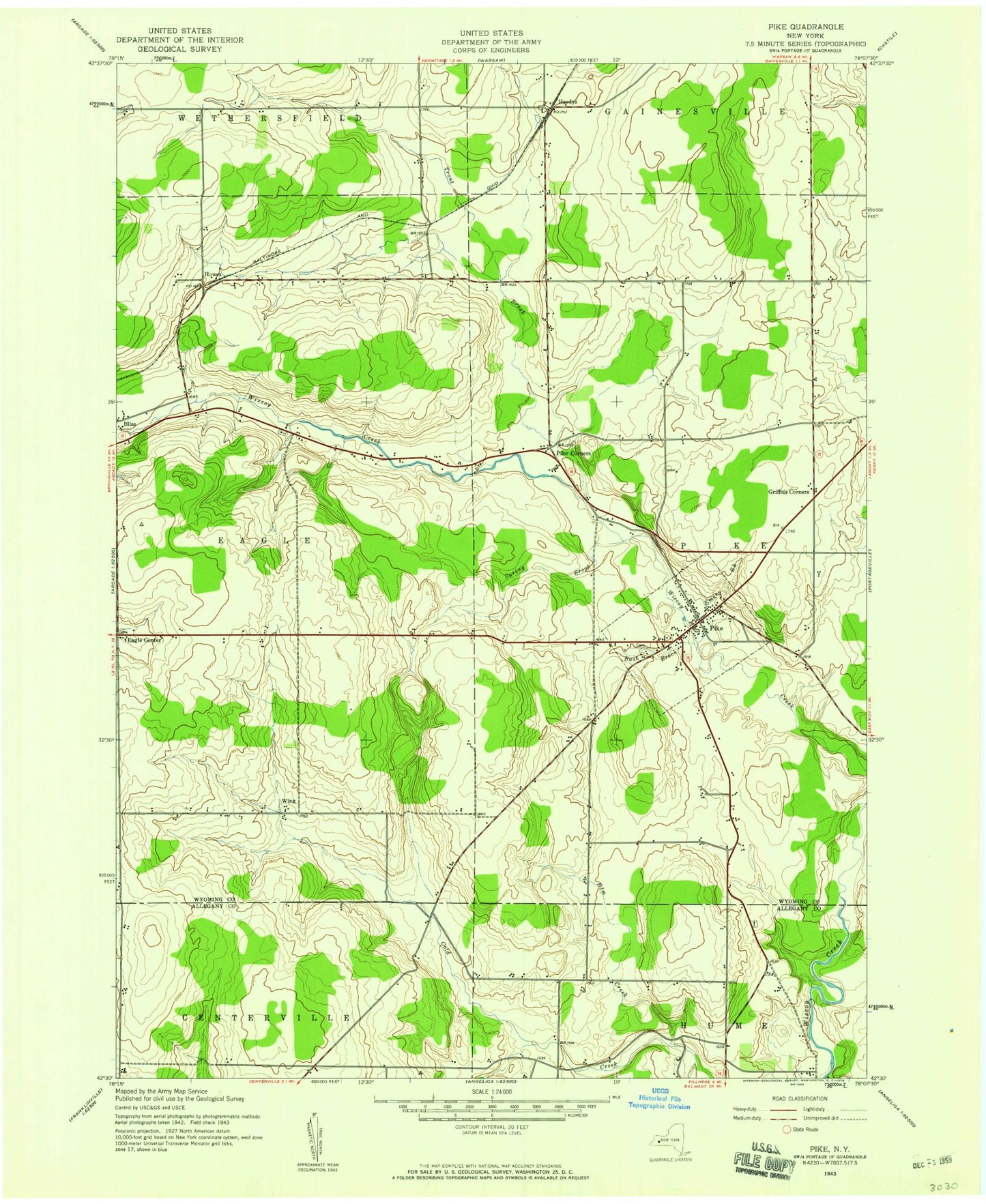 Classic USGS Pike New York 7.5'x7.5' Topo Map Image