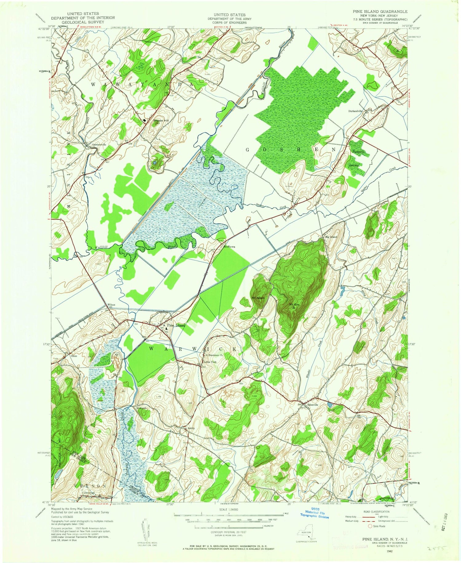 Classic USGS Pine Island New York 7.5'x7.5' Topo Map Image