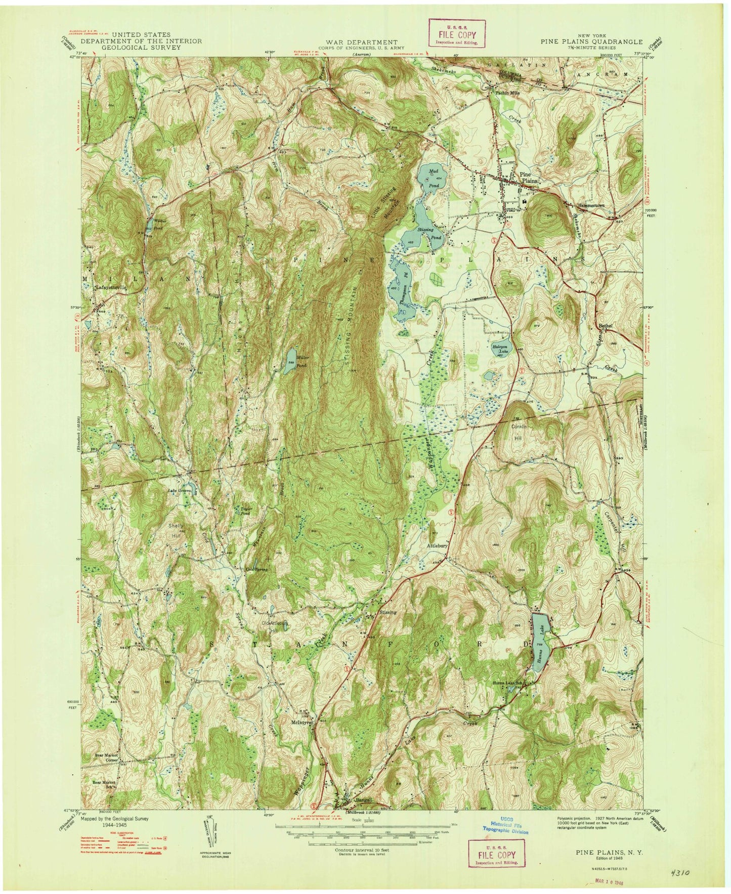 Classic USGS Pine Plains New York 7.5'x7.5' Topo Map Image