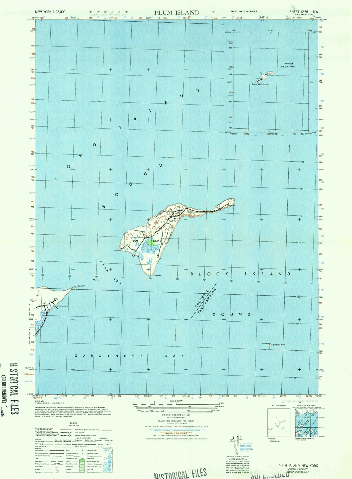 Classic USGS Plum Island New York 7.5'x7.5' Topo Map Image