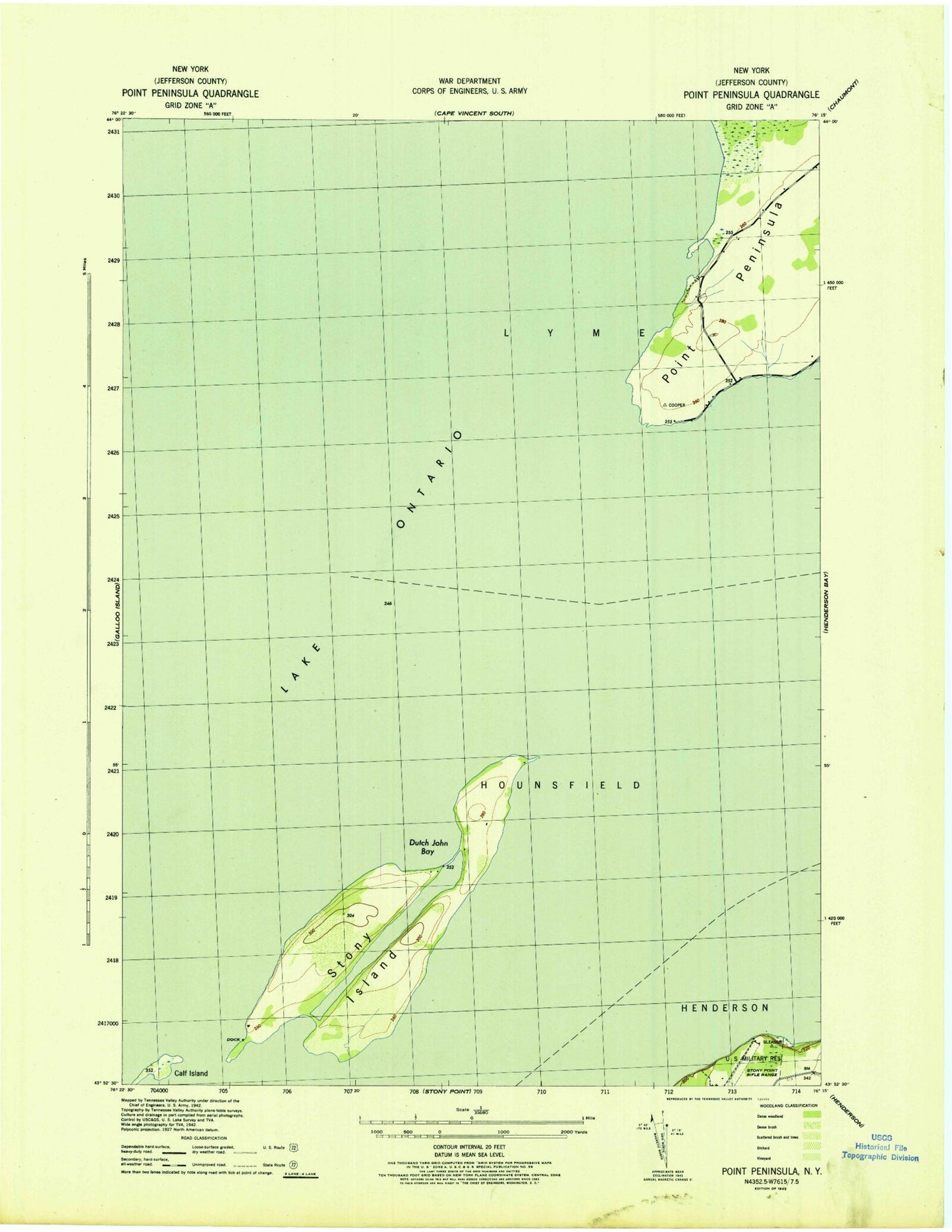 Classic USGS Point Peninsula New York 7.5'x7.5' Topo Map Image
