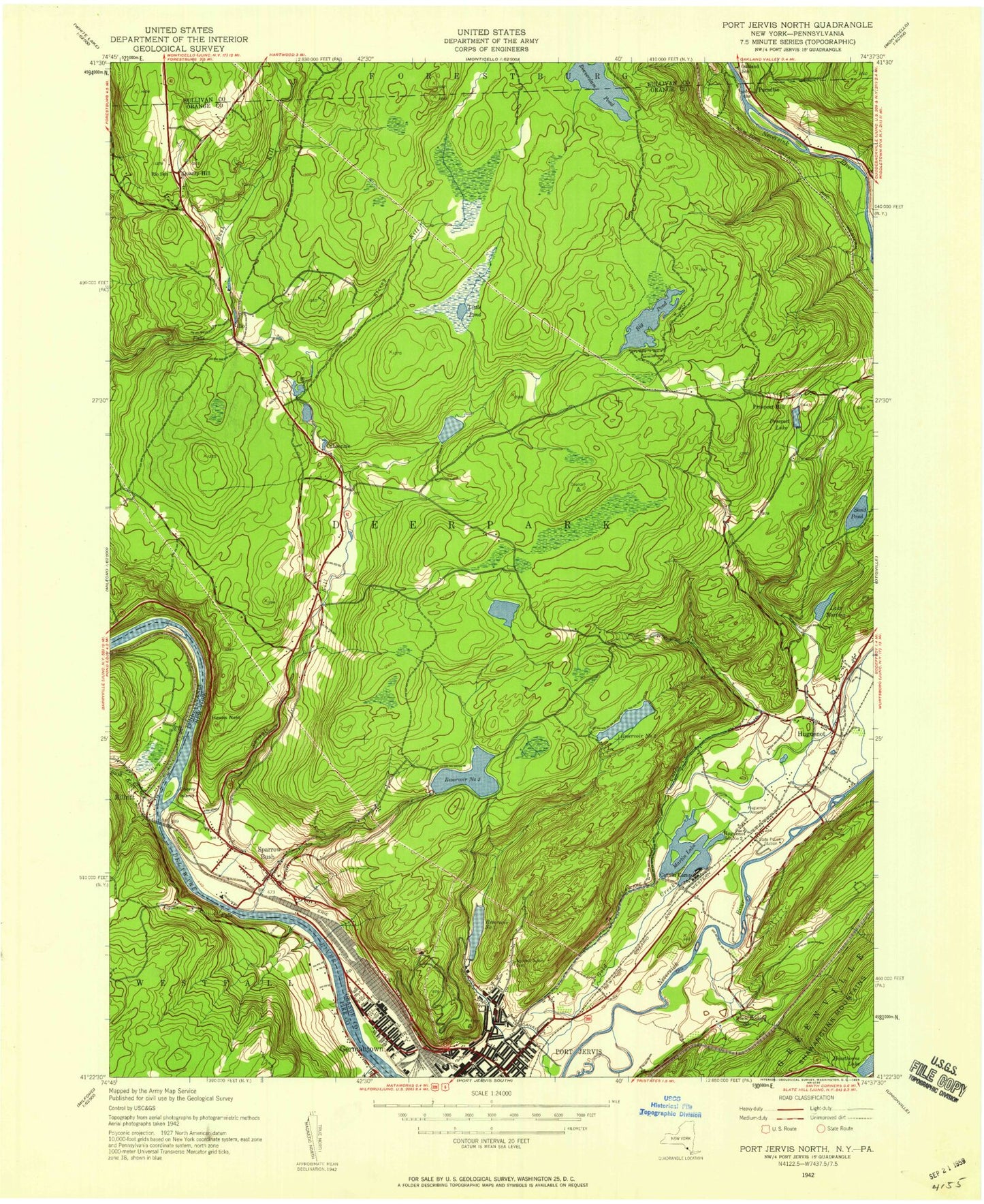 Classic USGS Port Jervis North New York 7.5'x7.5' Topo Map Image