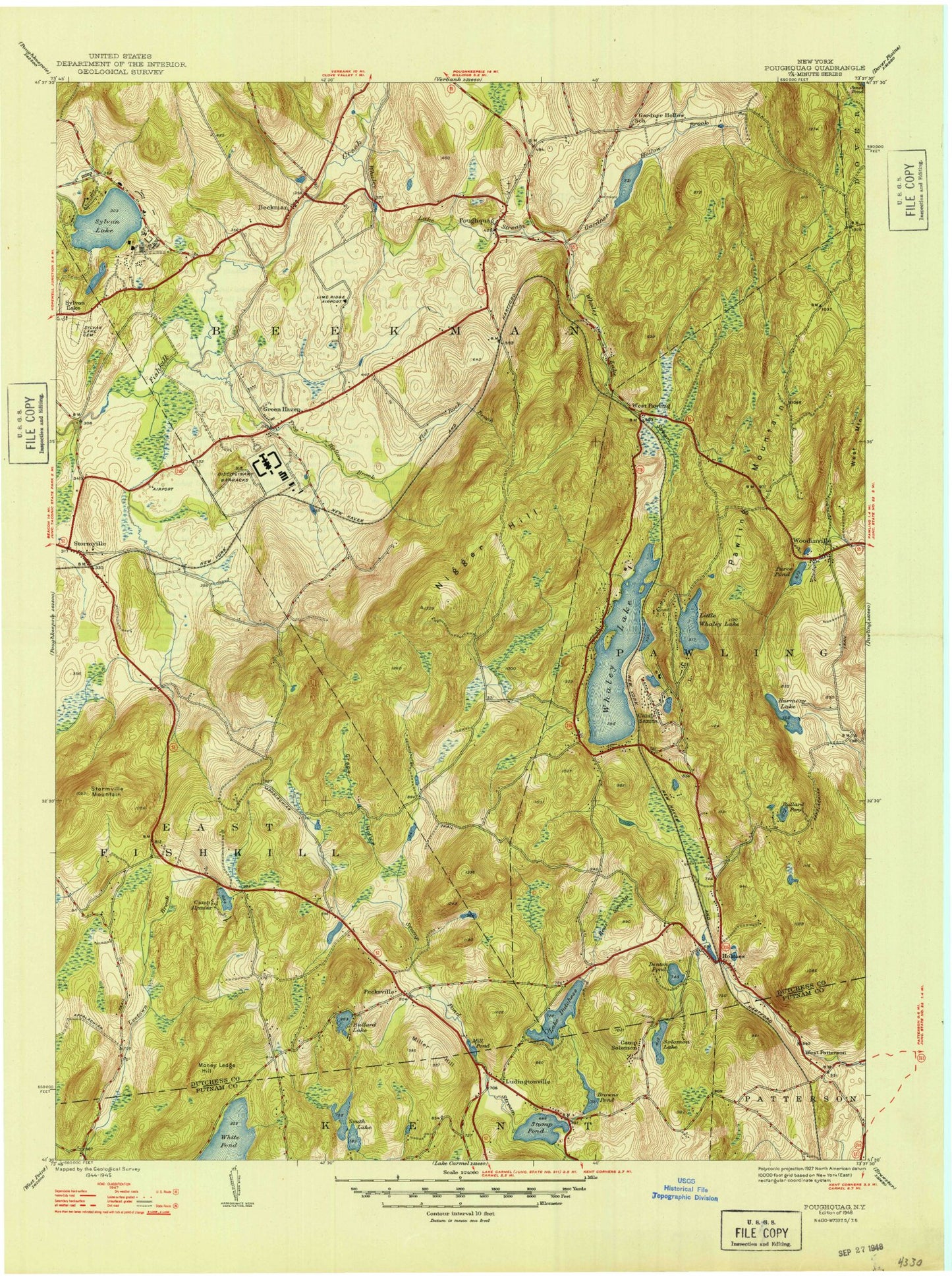 Classic USGS Poughquag New York 7.5'x7.5' Topo Map Image