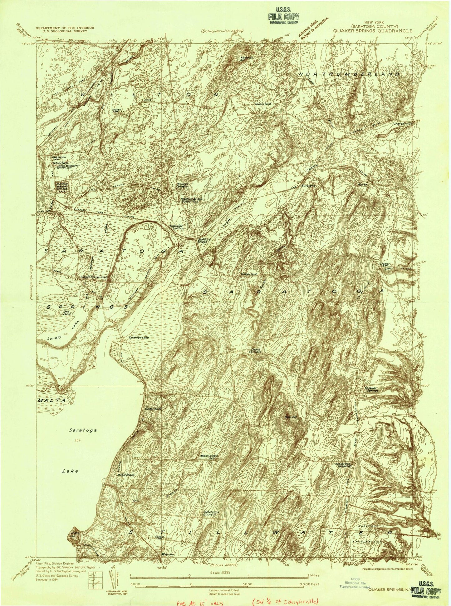 Classic USGS Quaker Springs New York 7.5'x7.5' Topo Map Image