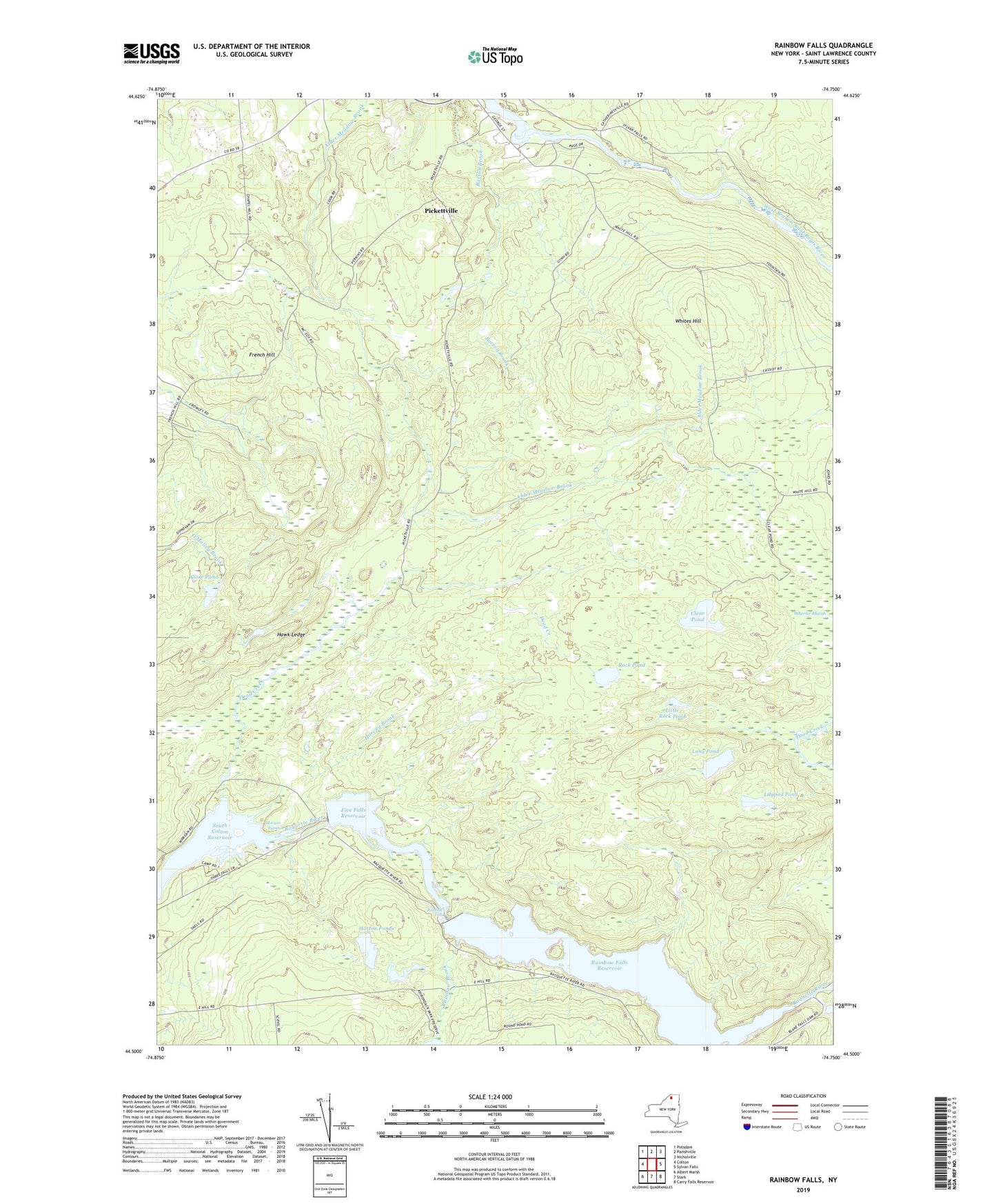 Rainbow Falls New York US Topo Map Image