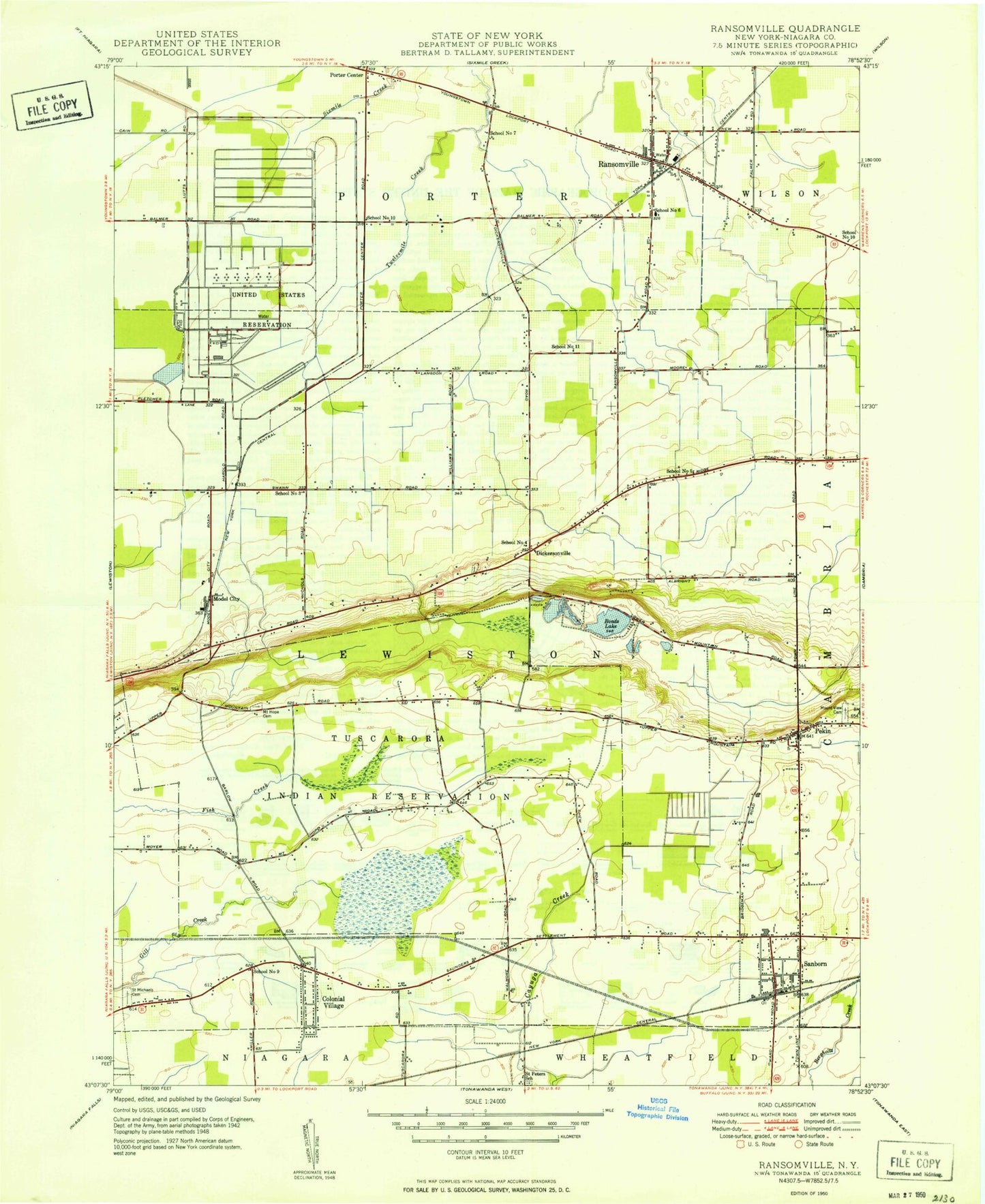 Classic USGS Ransomville New York 7.5'x7.5' Topo Map Image