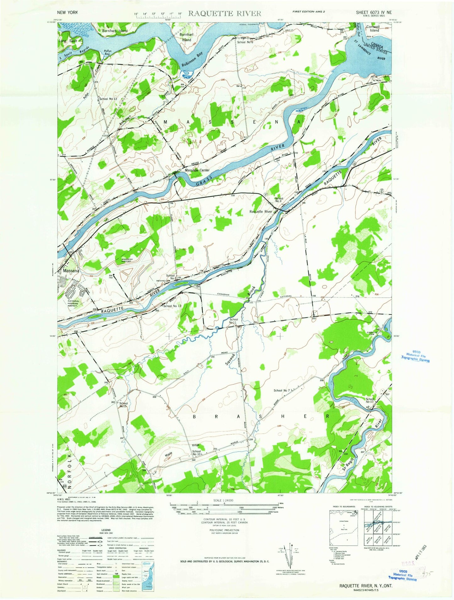Classic USGS Raquette River New York 7.5'x7.5' Topo Map Image