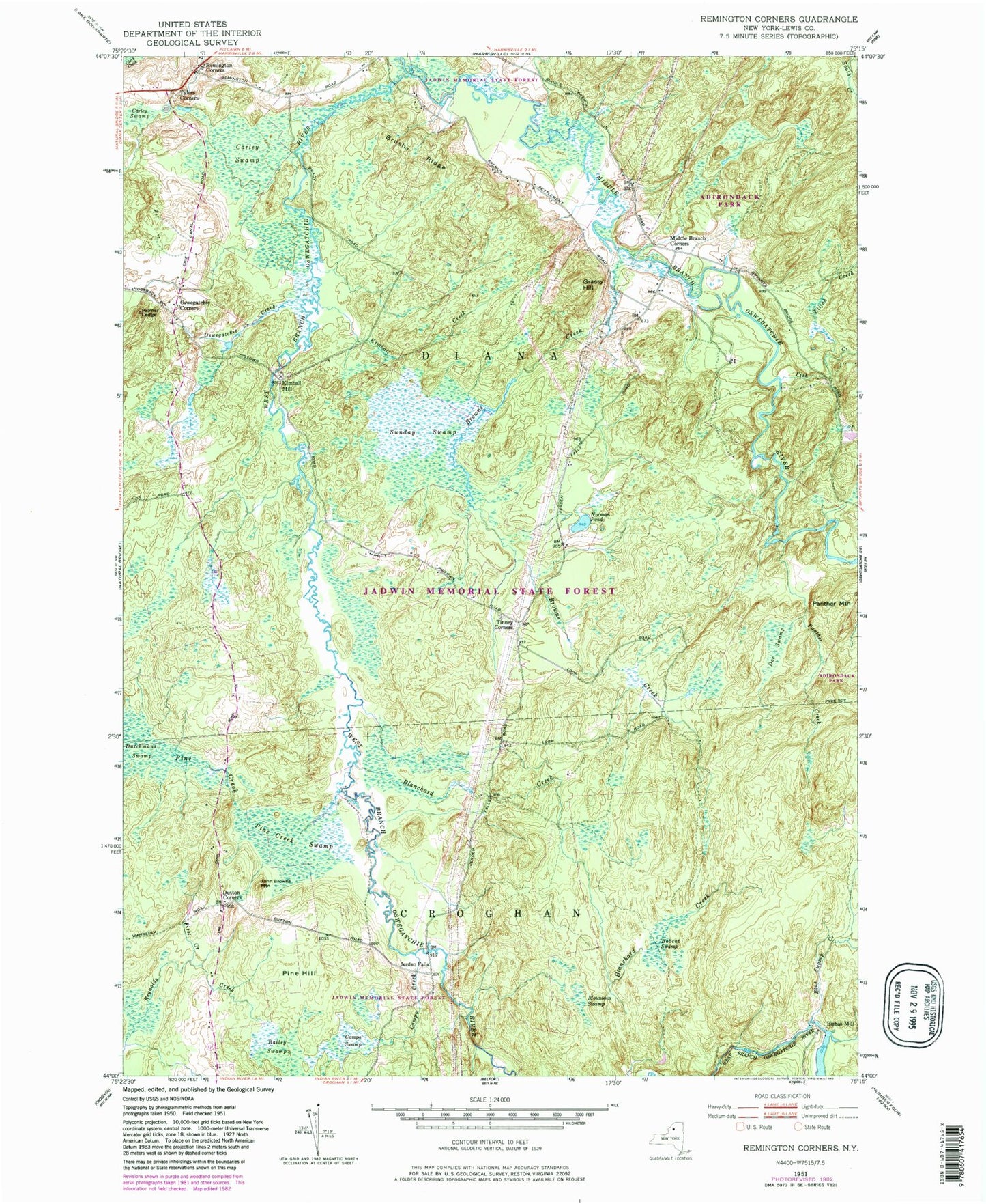 Classic USGS Remington Corners New York 7.5'x7.5' Topo Map Image