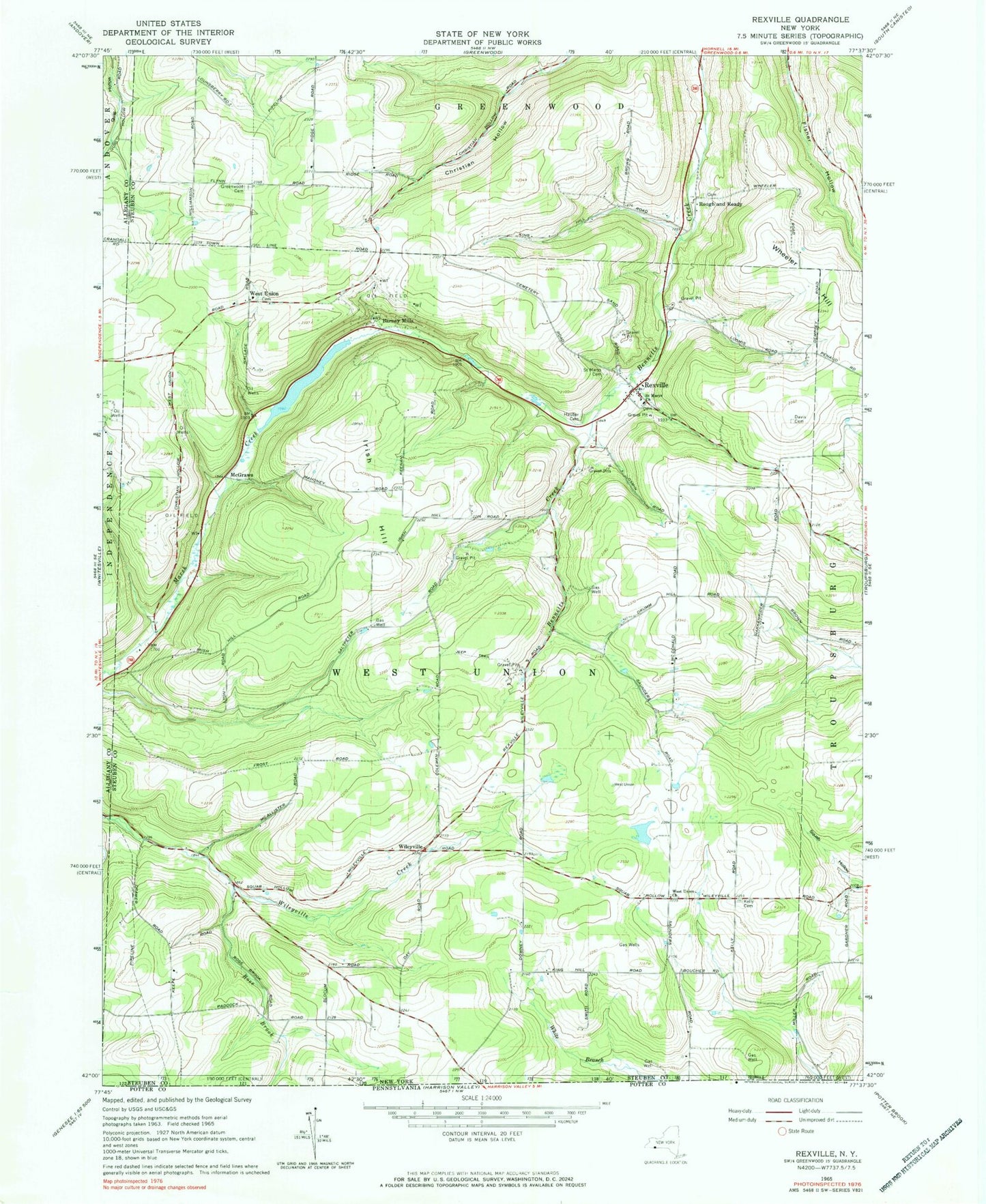 Classic USGS Rexville New York 7.5'x7.5' Topo Map Image