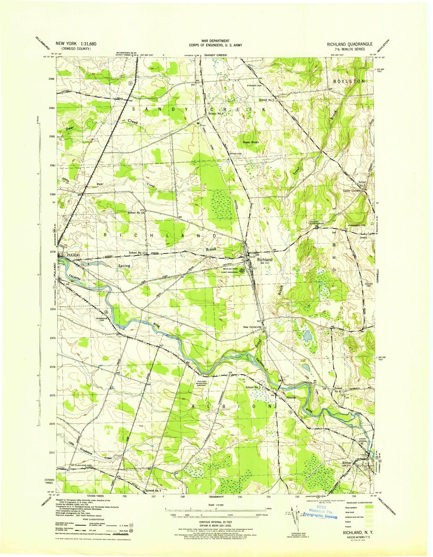 Classic USGS Richland New York 7.5'x7.5' Topo Map Image