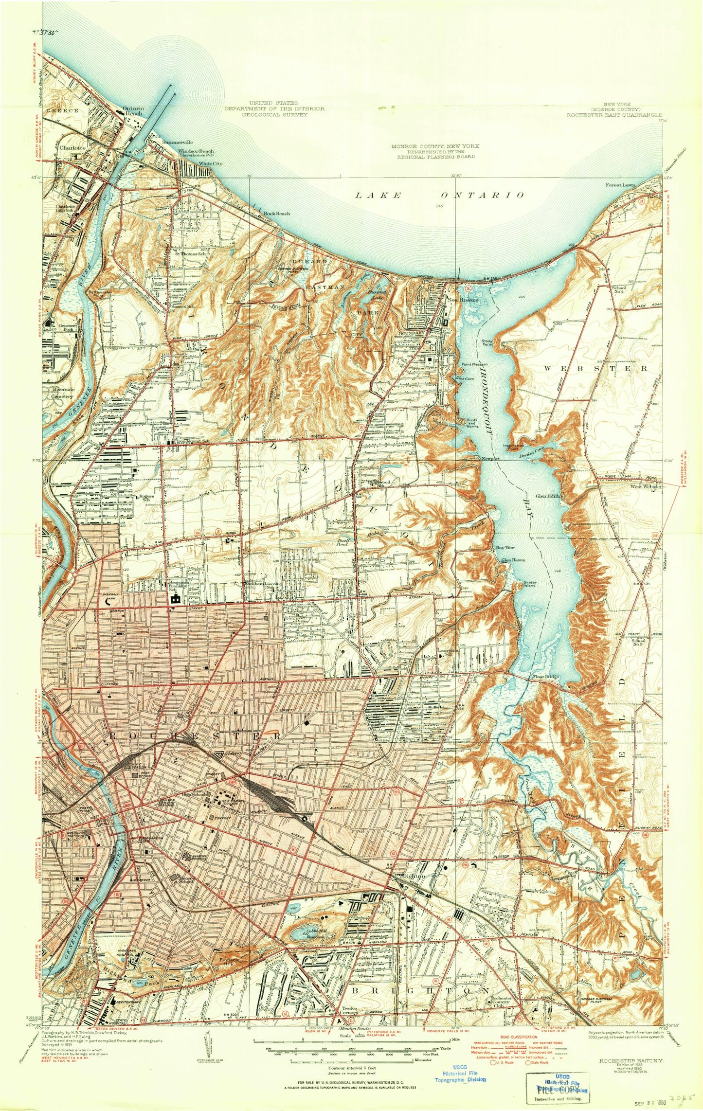 Classic USGS Rochester East New York 7.5'x7.5' Topo Map Image