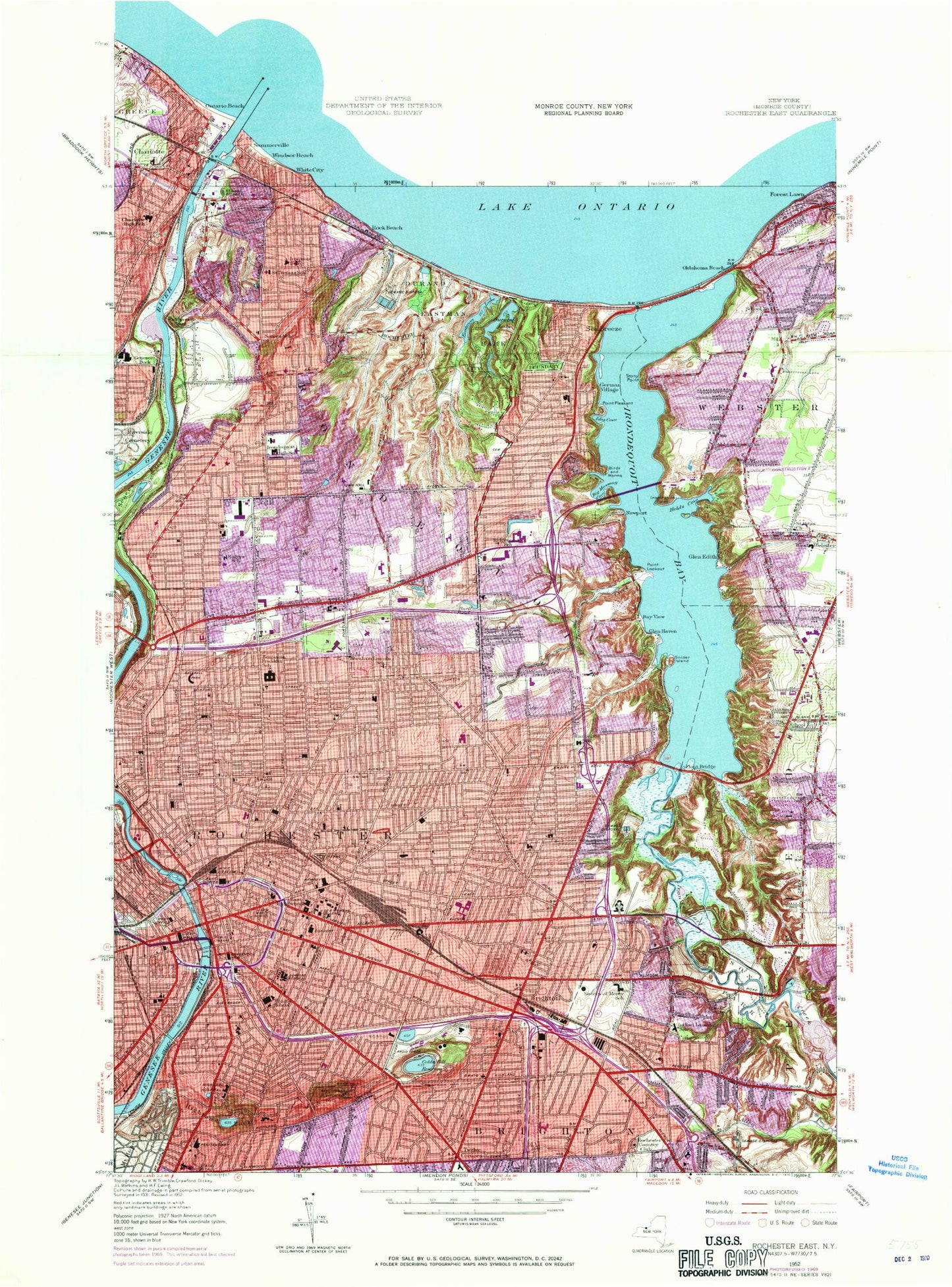 Classic USGS Rochester East New York 7.5'x7.5' Topo Map Image