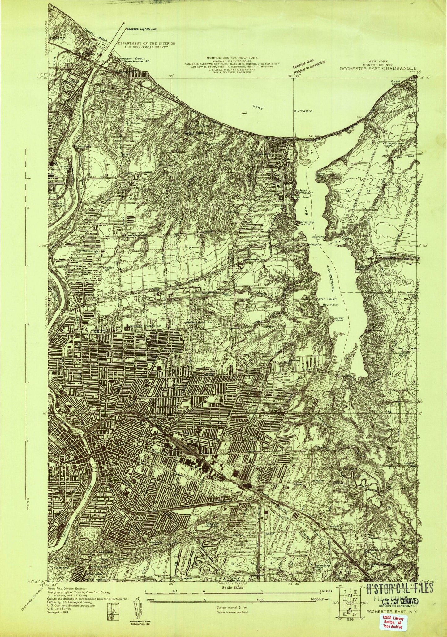 Classic USGS Rochester East New York 7.5'x7.5' Topo Map Image