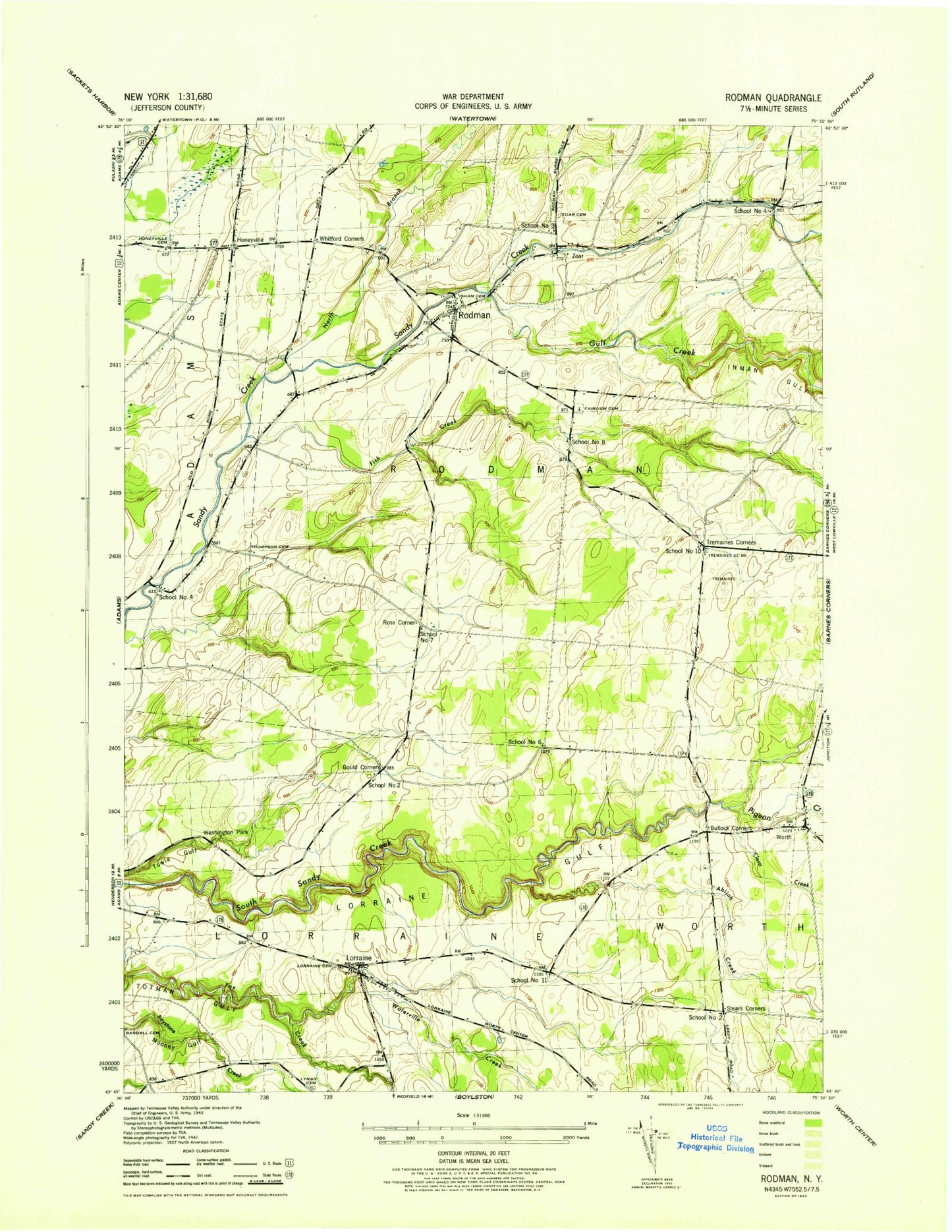 Classic USGS Rodman New York 7.5'x7.5' Topo Map Image