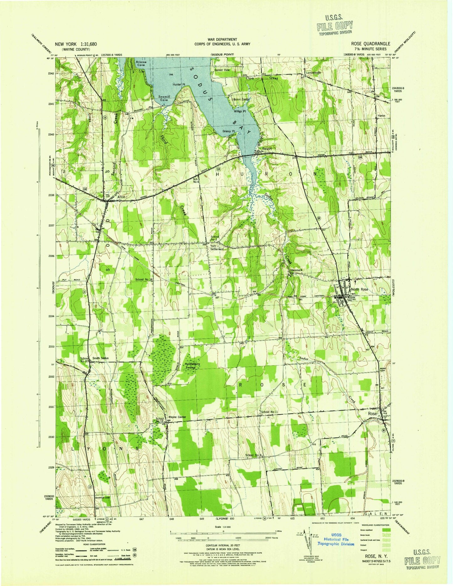 Classic USGS Rose New York 7.5'x7.5' Topo Map Image