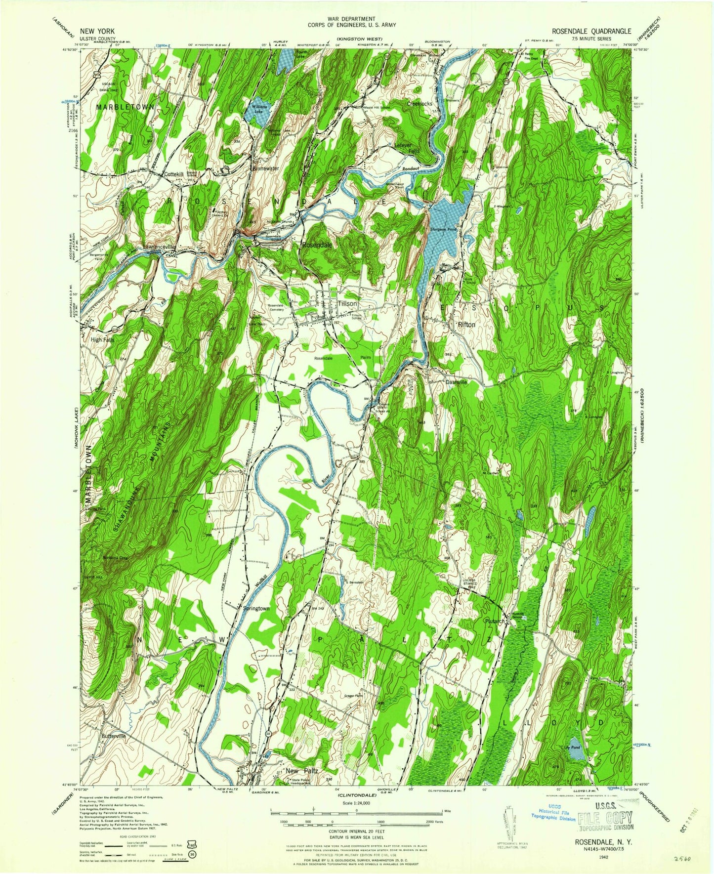 Classic USGS Rosendale New York 7.5'x7.5' Topo Map Image