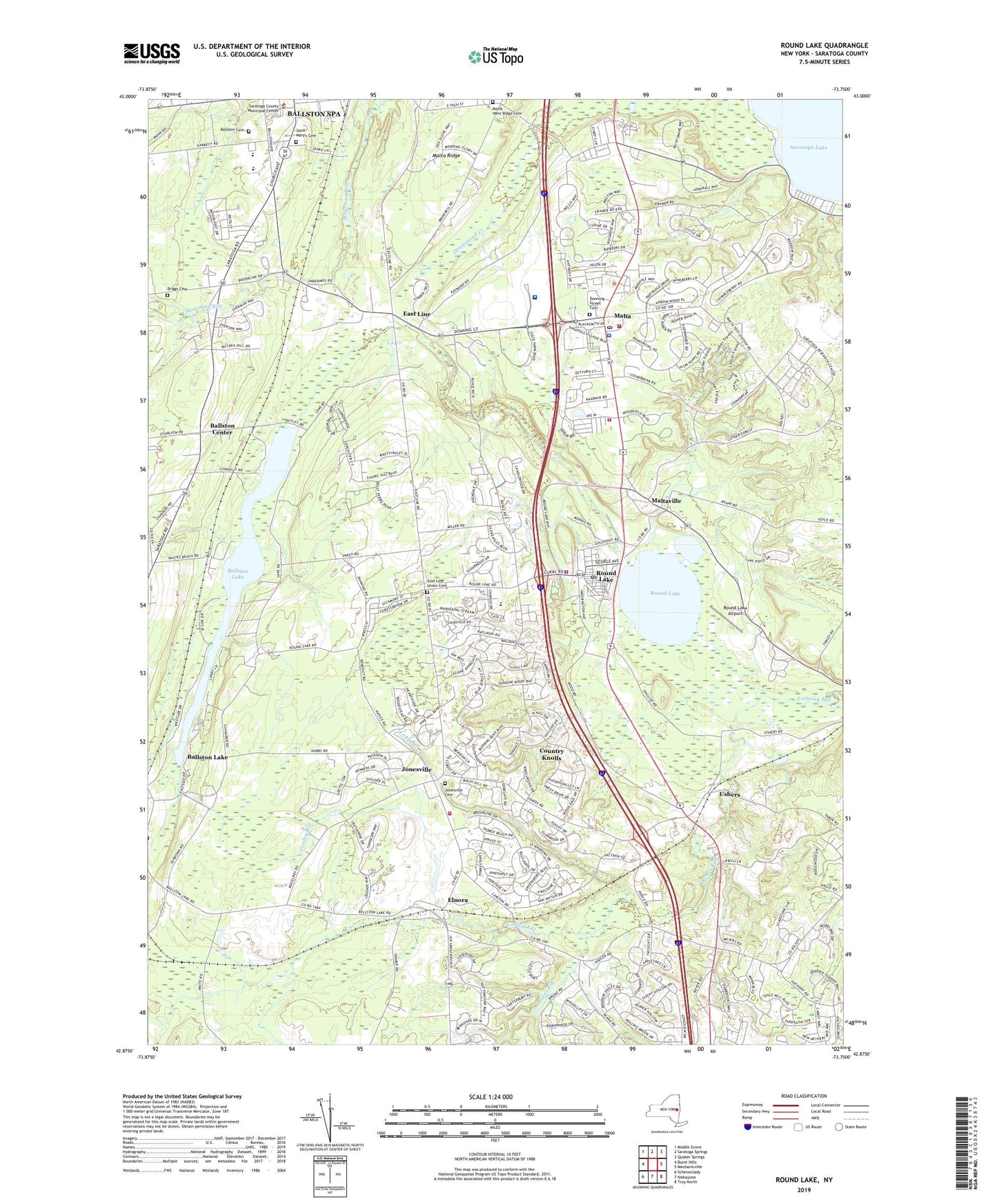 Round Lake New York US Topo Map Image