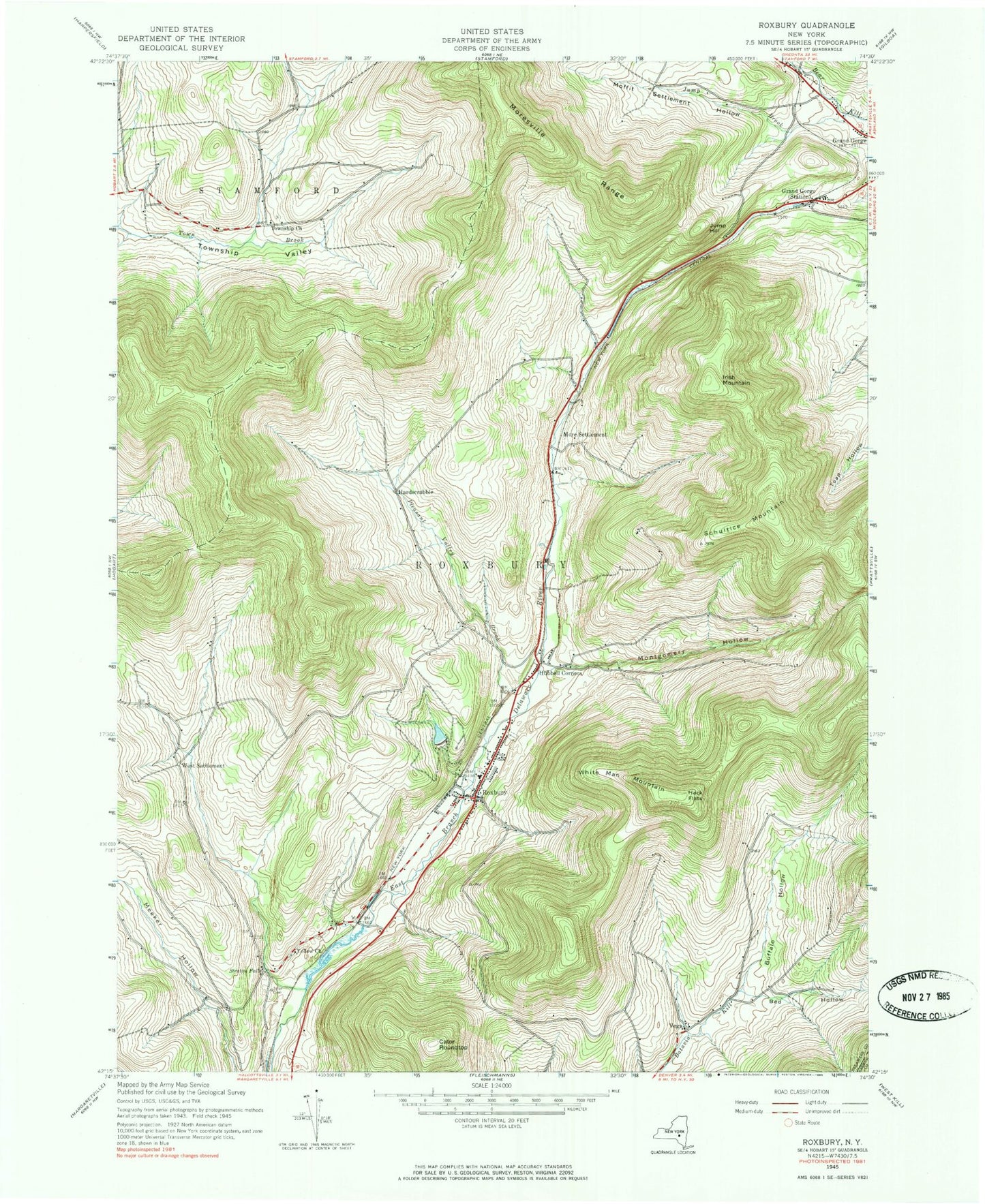 Classic USGS Roxbury New York 7.5'x7.5' Topo Map Image
