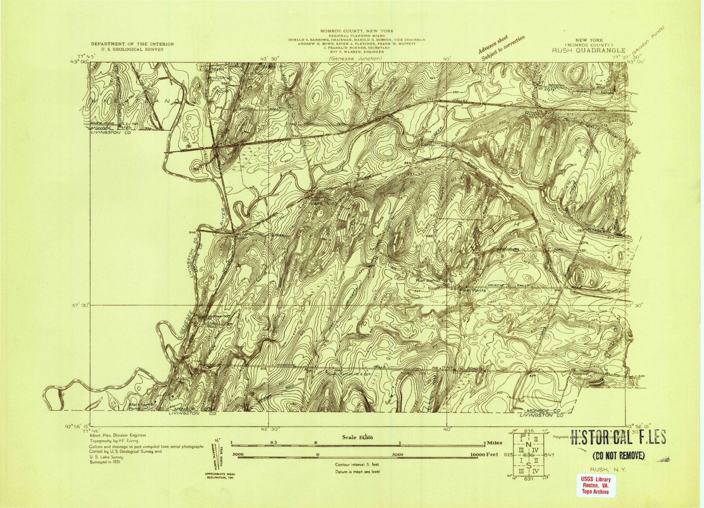 Classic USGS Rush New York 7.5'x7.5' Topo Map Image