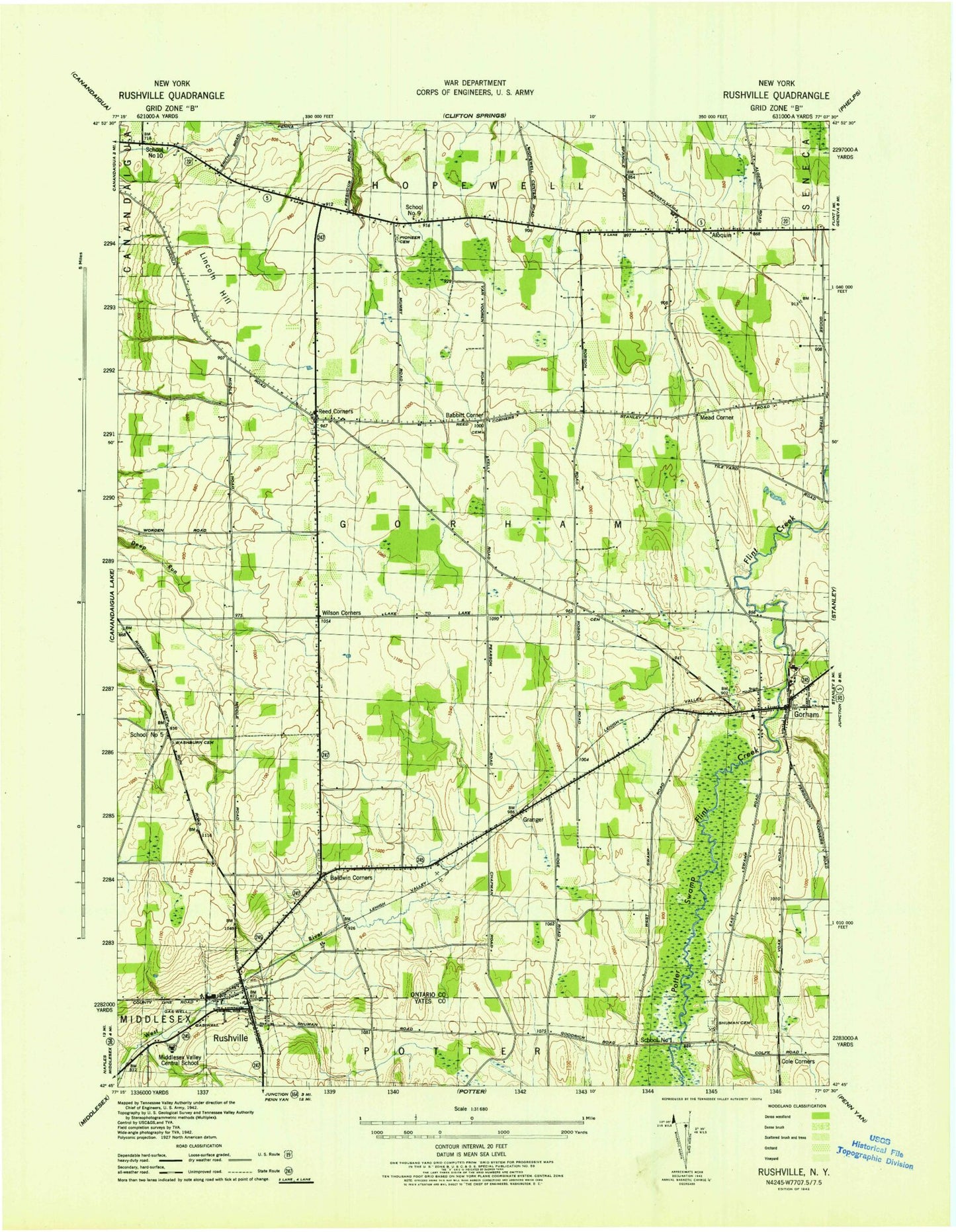 Classic USGS Rushville New York 7.5'x7.5' Topo Map Image