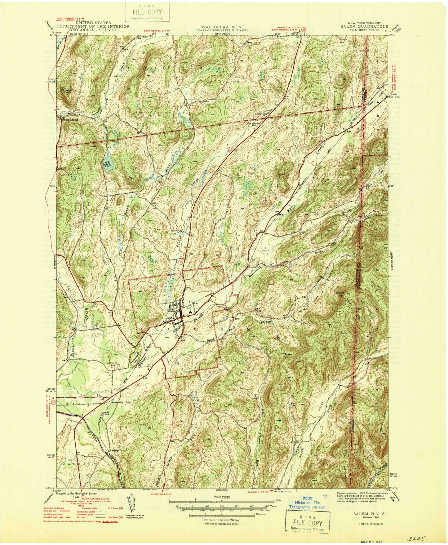 Classic USGS Salem New York 7.5'x7.5' Topo Map Image
