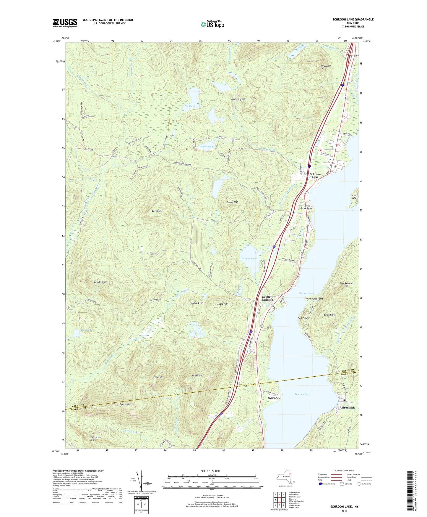 Schroon Lake New York US Topo Map Image