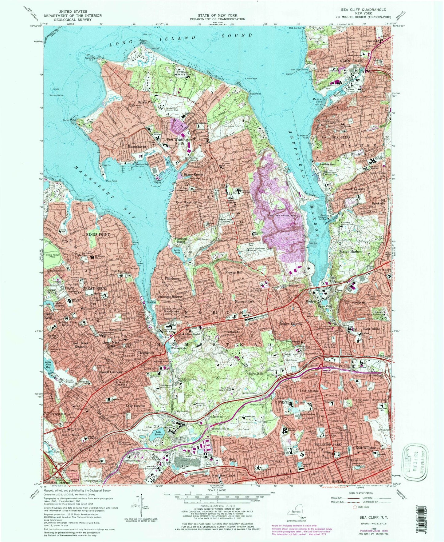 Classic USGS Sea Cliff New York 7.5'x7.5' Topo Map Image