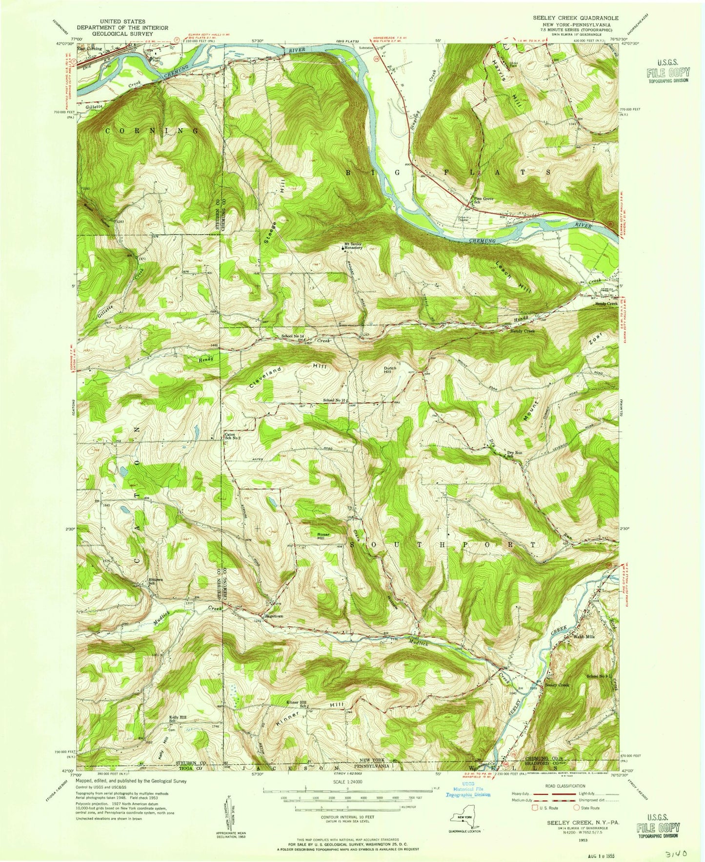 Classic USGS Seeley Creek New York 7.5'x7.5' Topo Map Image
