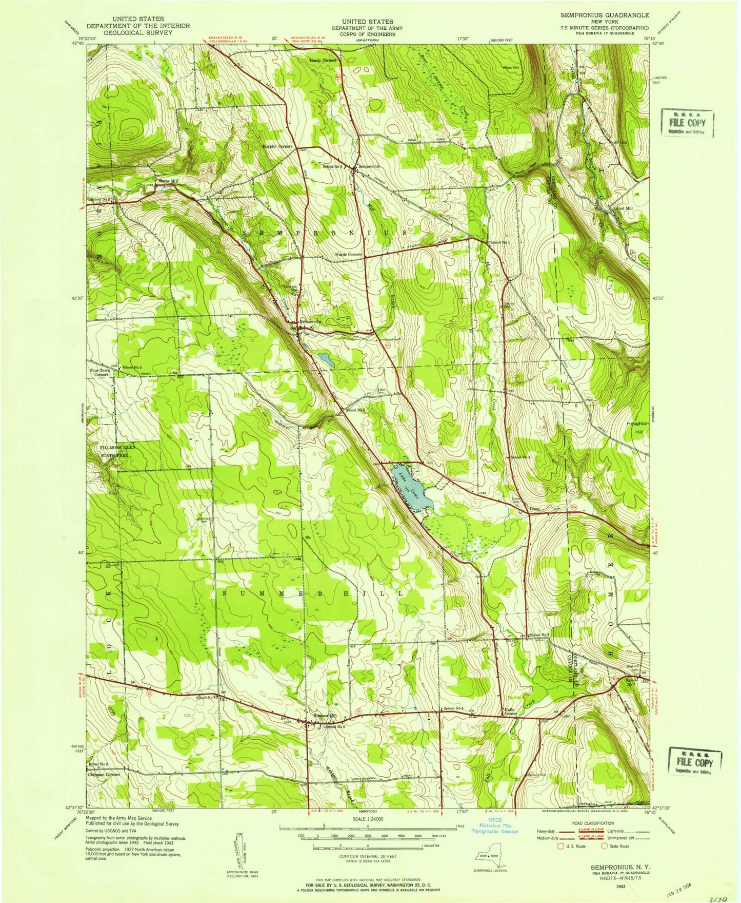 Classic USGS Sempronius New York 7.5'x7.5' Topo Map Image