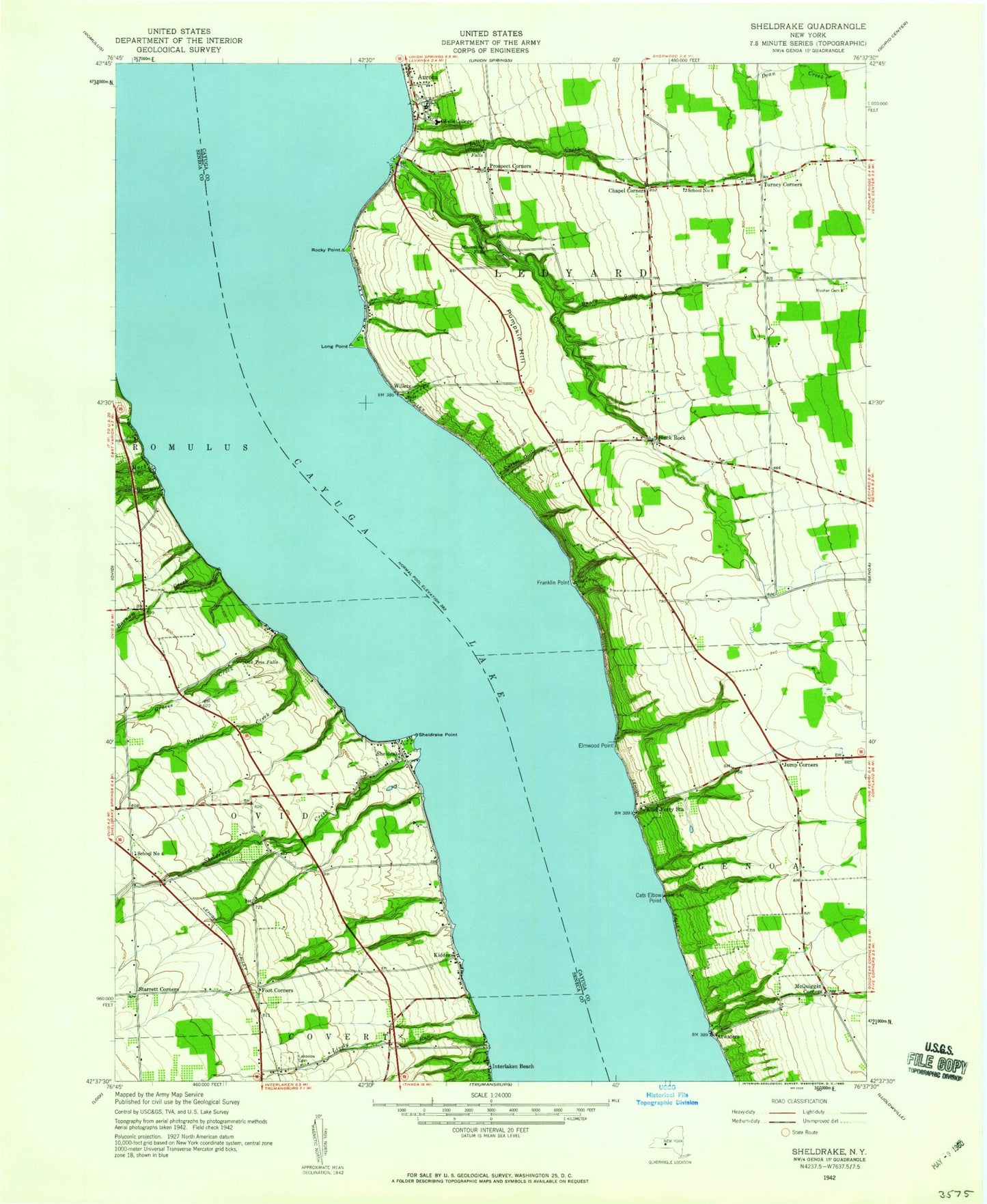 Classic USGS Sheldrake New York 7.5'x7.5' Topo Map Image