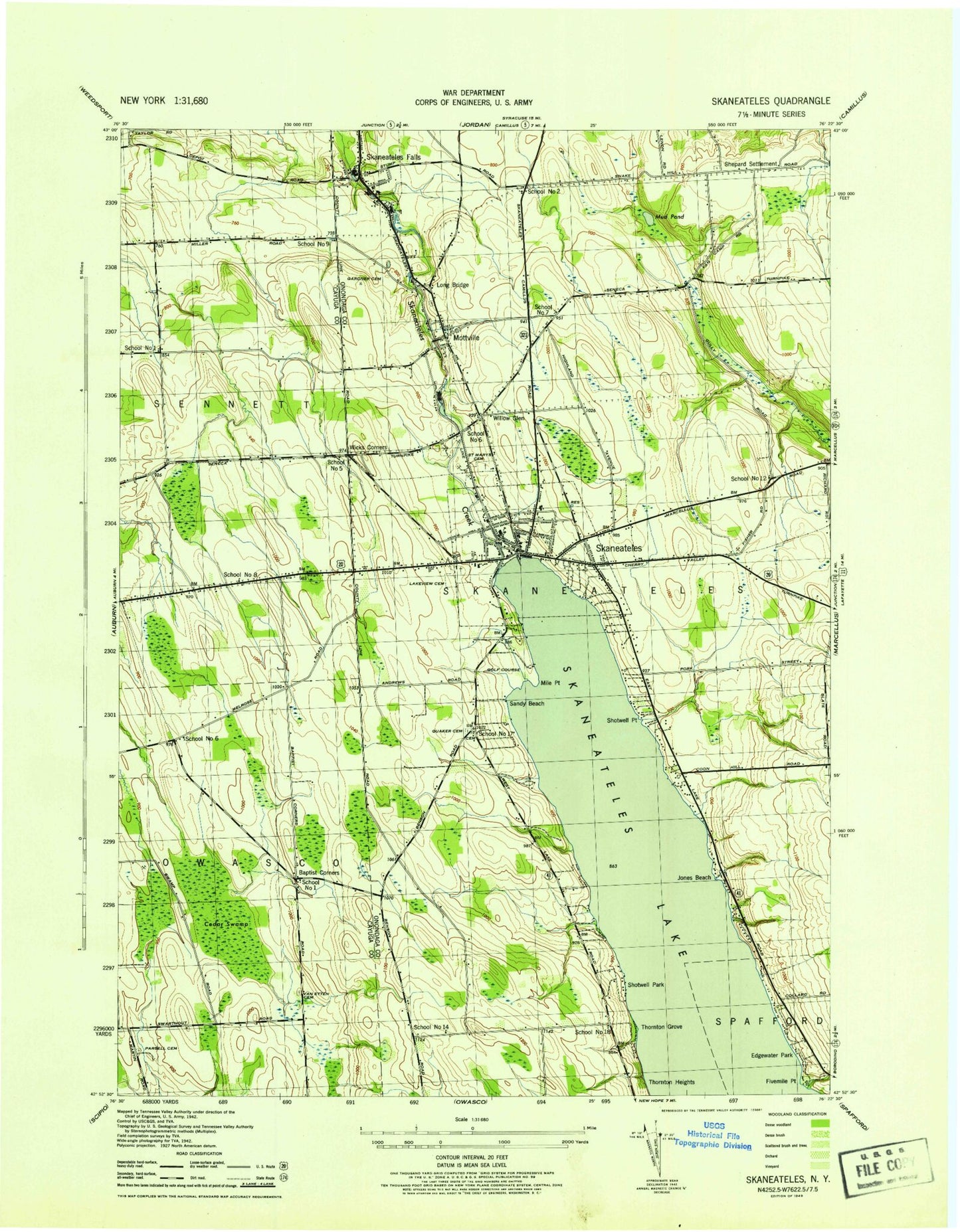 Classic USGS Skaneateles New York 7.5'x7.5' Topo Map Image