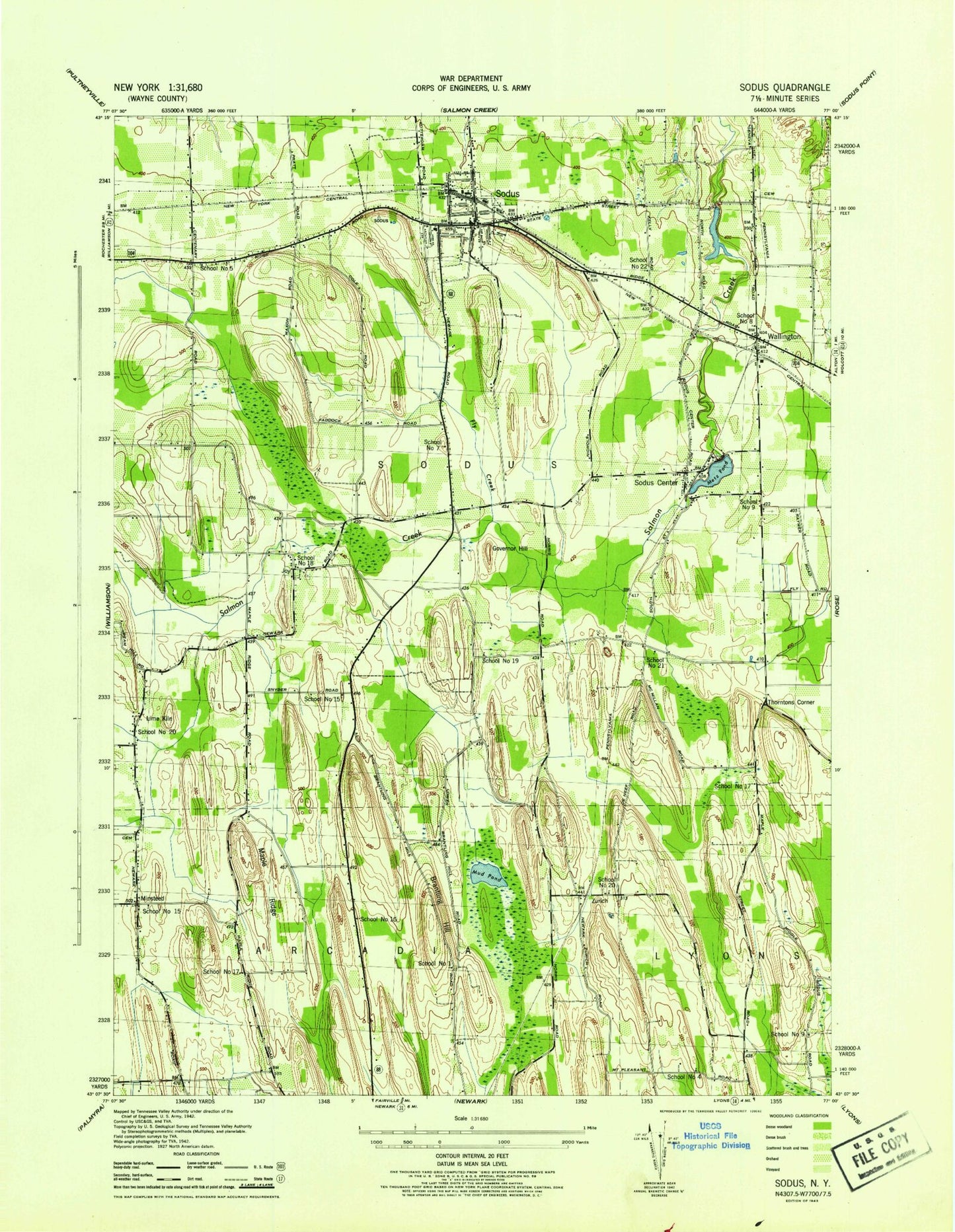 Classic USGS Sodus New York 7.5'x7.5' Topo Map Image