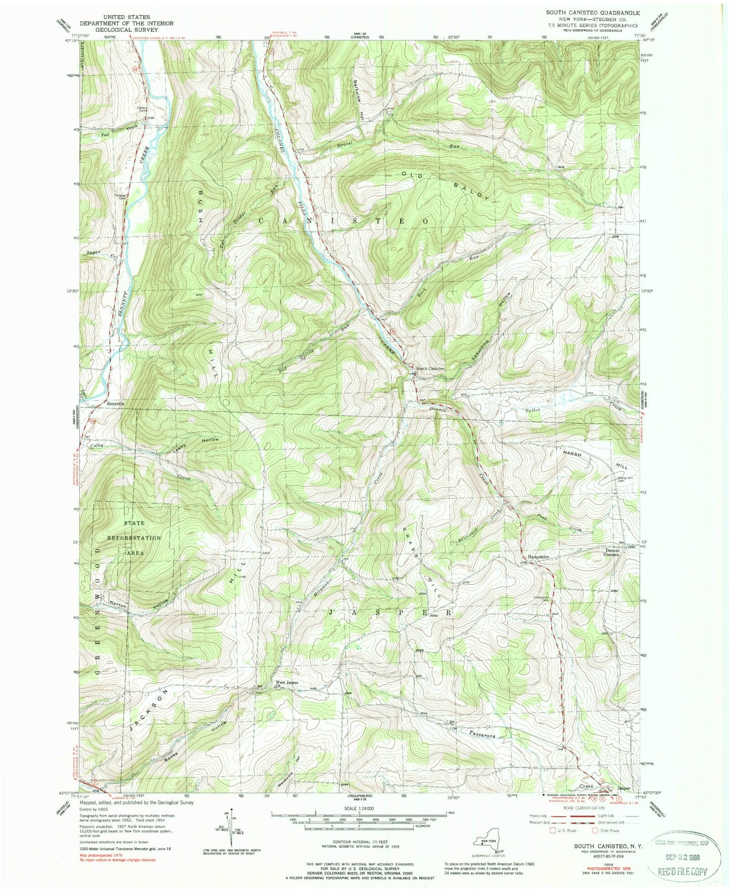Classic USGS South Canisteo New York 7.5'x7.5' Topo Map Image