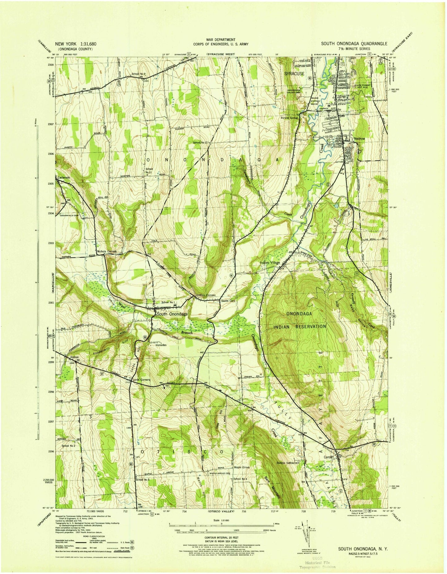 Classic USGS South Onondaga New York 7.5'x7.5' Topo Map Image