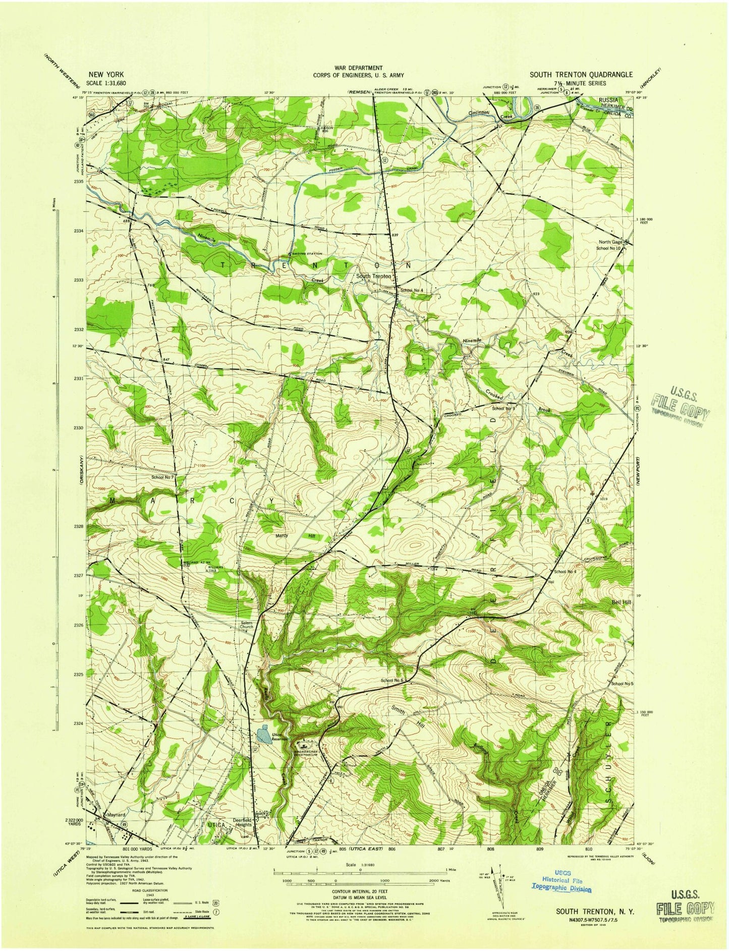 Classic USGS South Trenton New York 7.5'x7.5' Topo Map Image