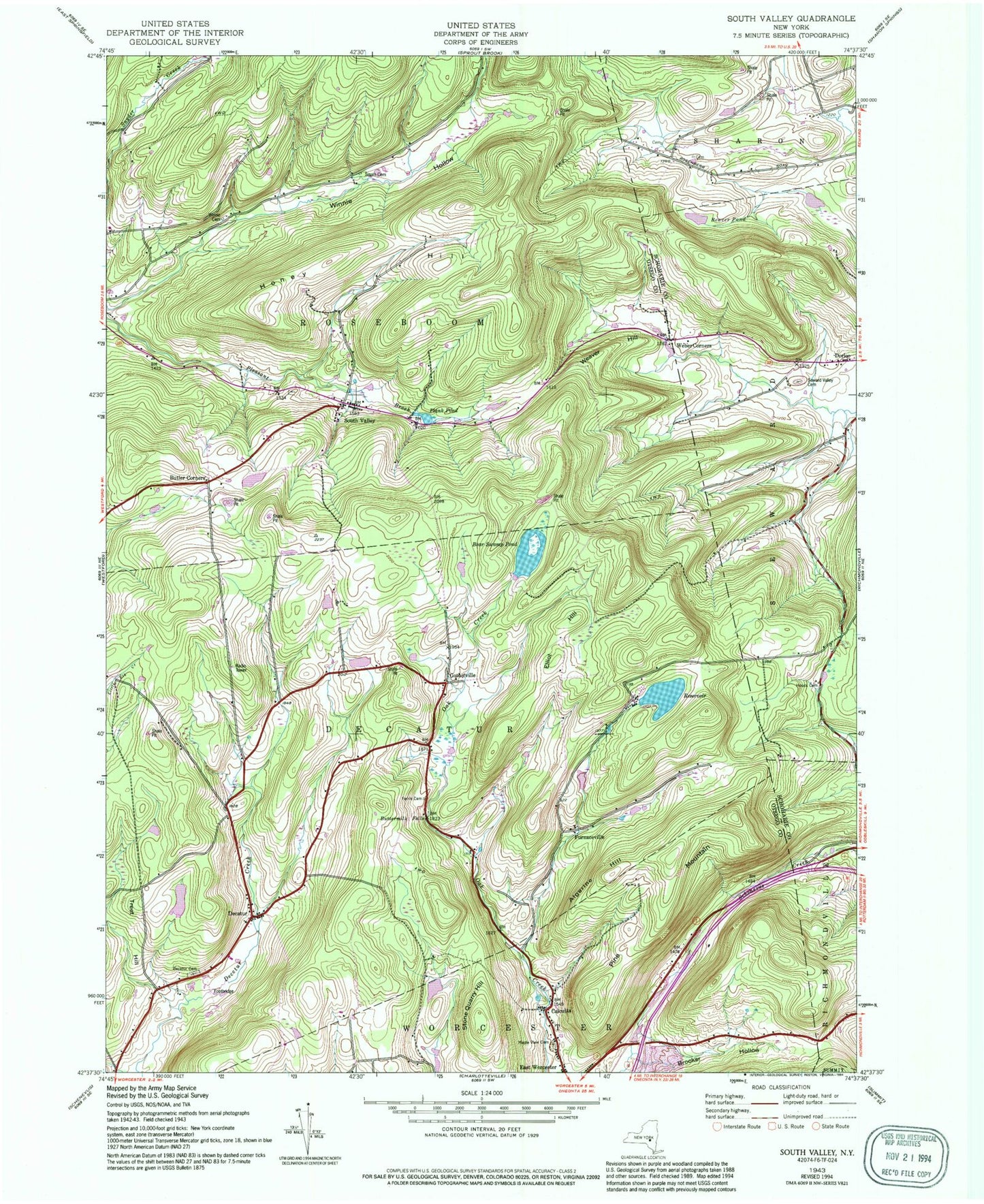 Classic USGS South Valley New York 7.5'x7.5' Topo Map Image