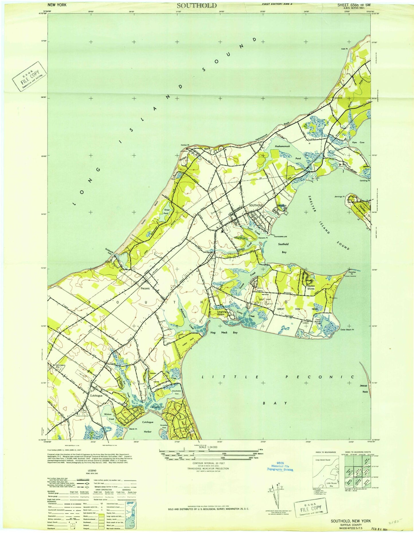 Classic USGS Southold New York 7.5'x7.5' Topo Map Image
