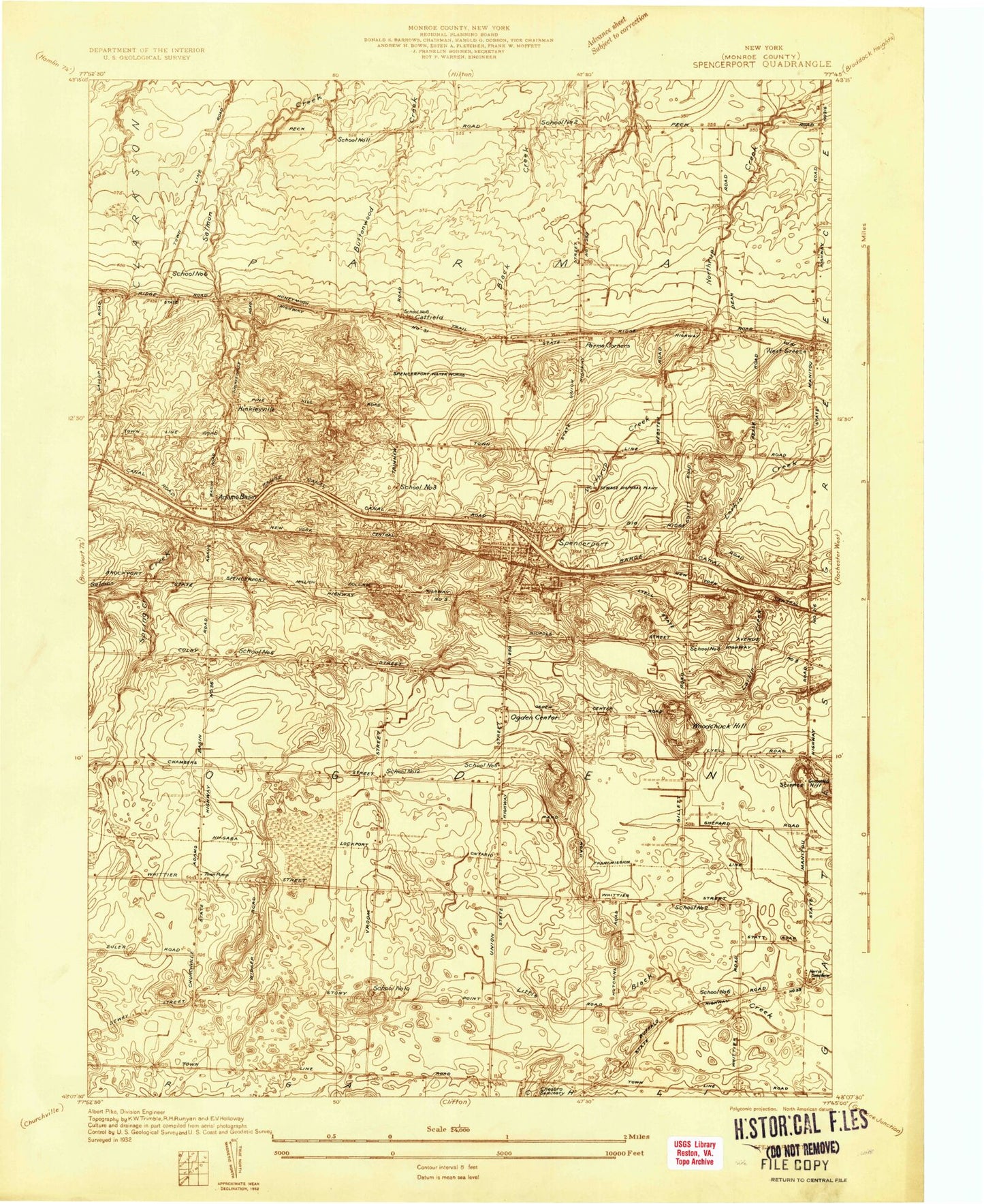 Classic USGS Spencerport New York 7.5'x7.5' Topo Map Image