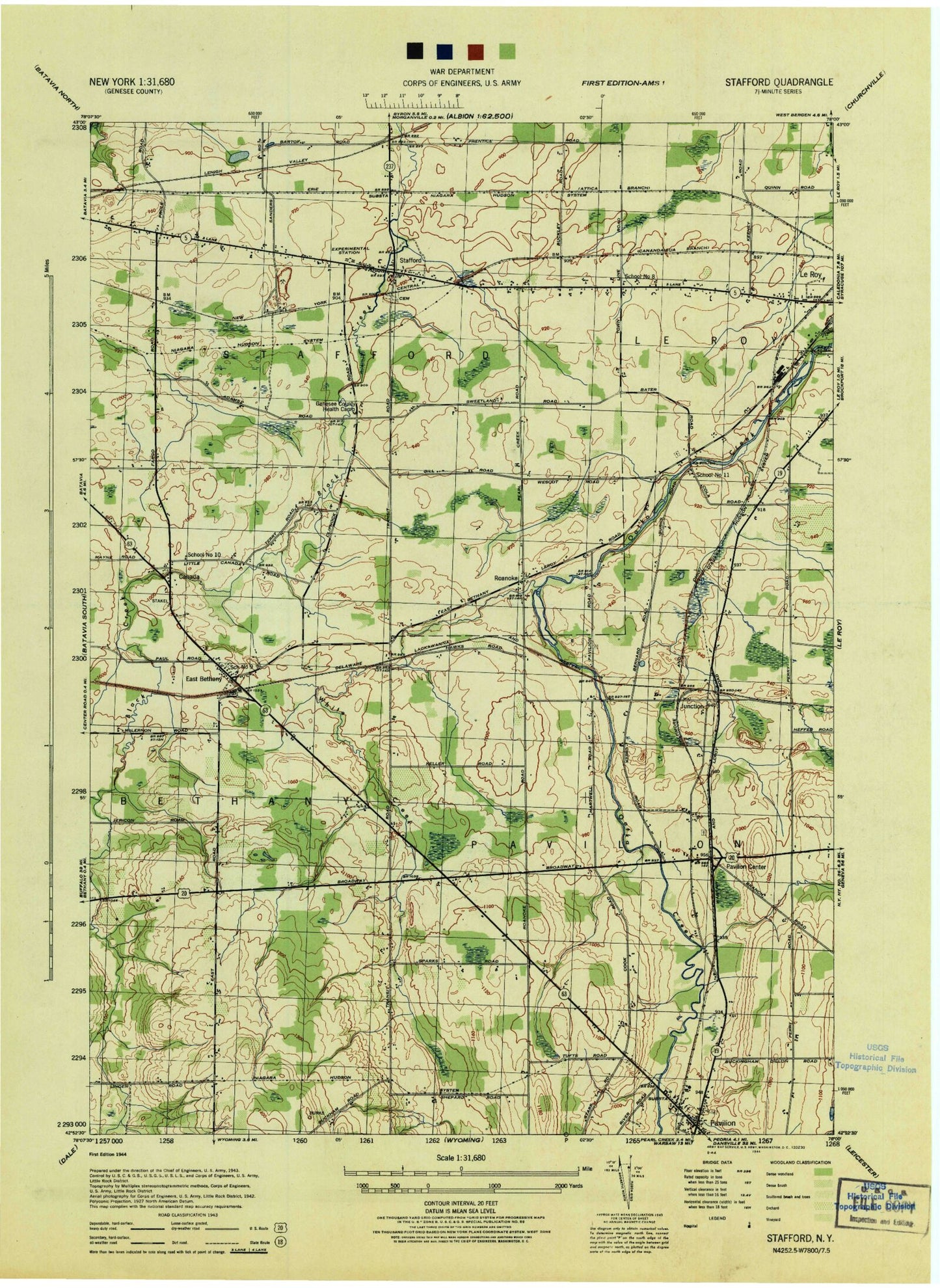 Classic USGS Stafford New York 7.5'x7.5' Topo Map Image