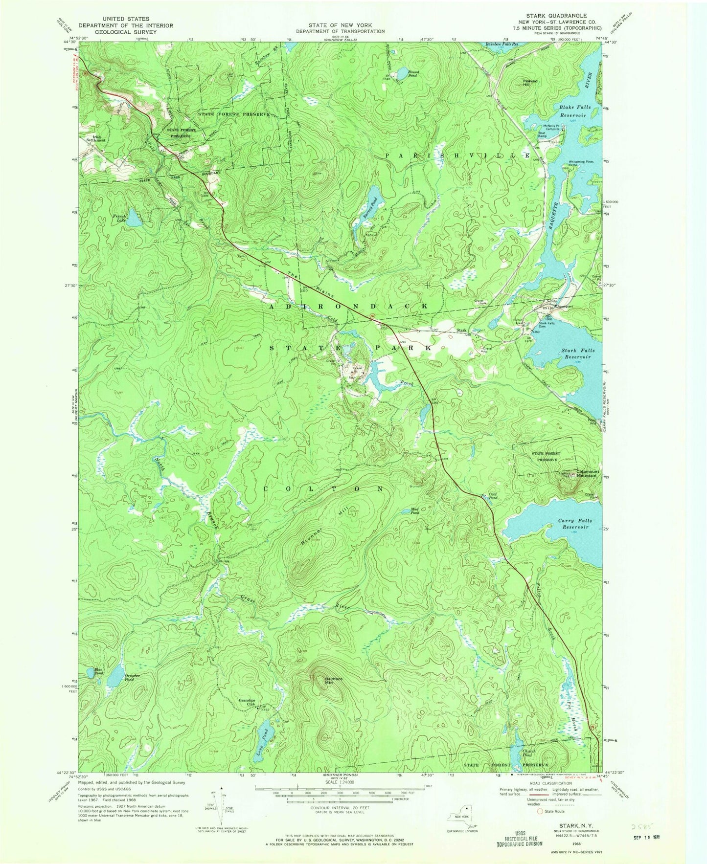 Classic USGS Stark New York 7.5'x7.5' Topo Map Image
