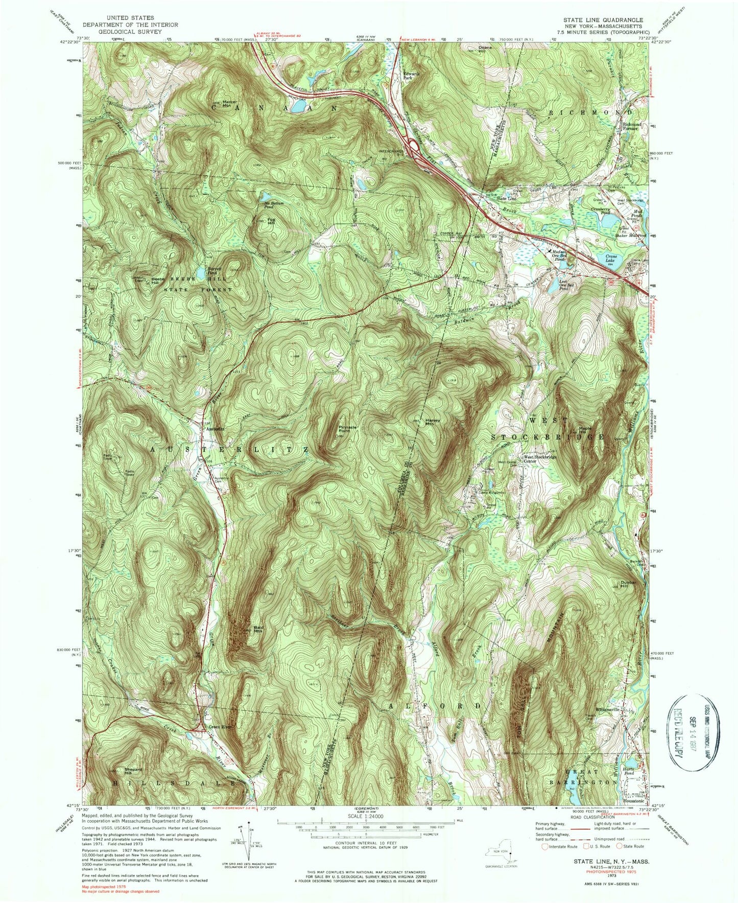 Classic USGS State Line Massachusetts 7.5'x7.5' Topo Map Image