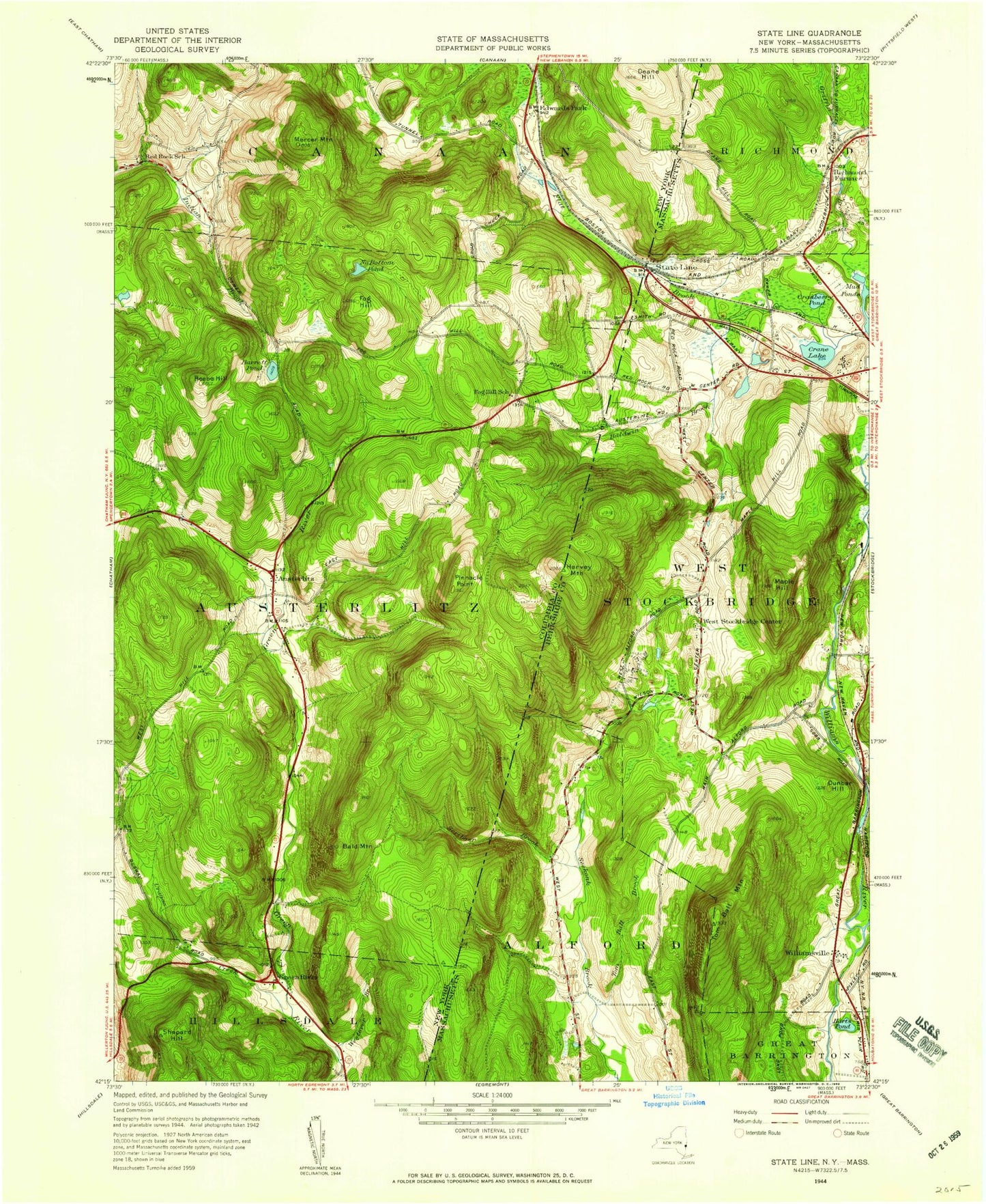 Classic USGS State Line Massachusetts 7.5'x7.5' Topo Map Image