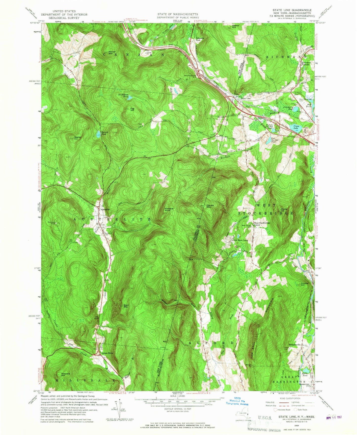 Classic USGS State Line Massachusetts 7.5'x7.5' Topo Map Image