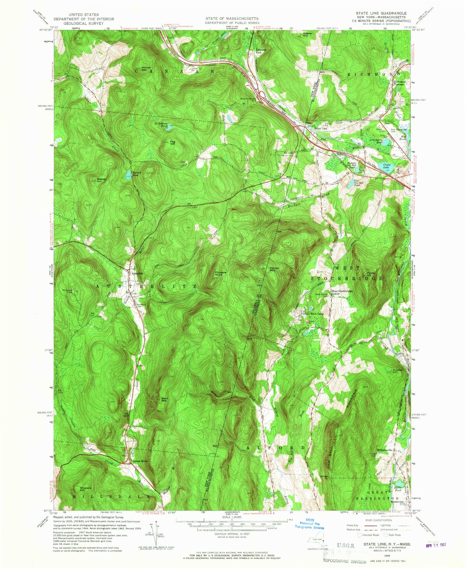 Classic USGS State Line Massachusetts 7.5'x7.5' Topo Map Image