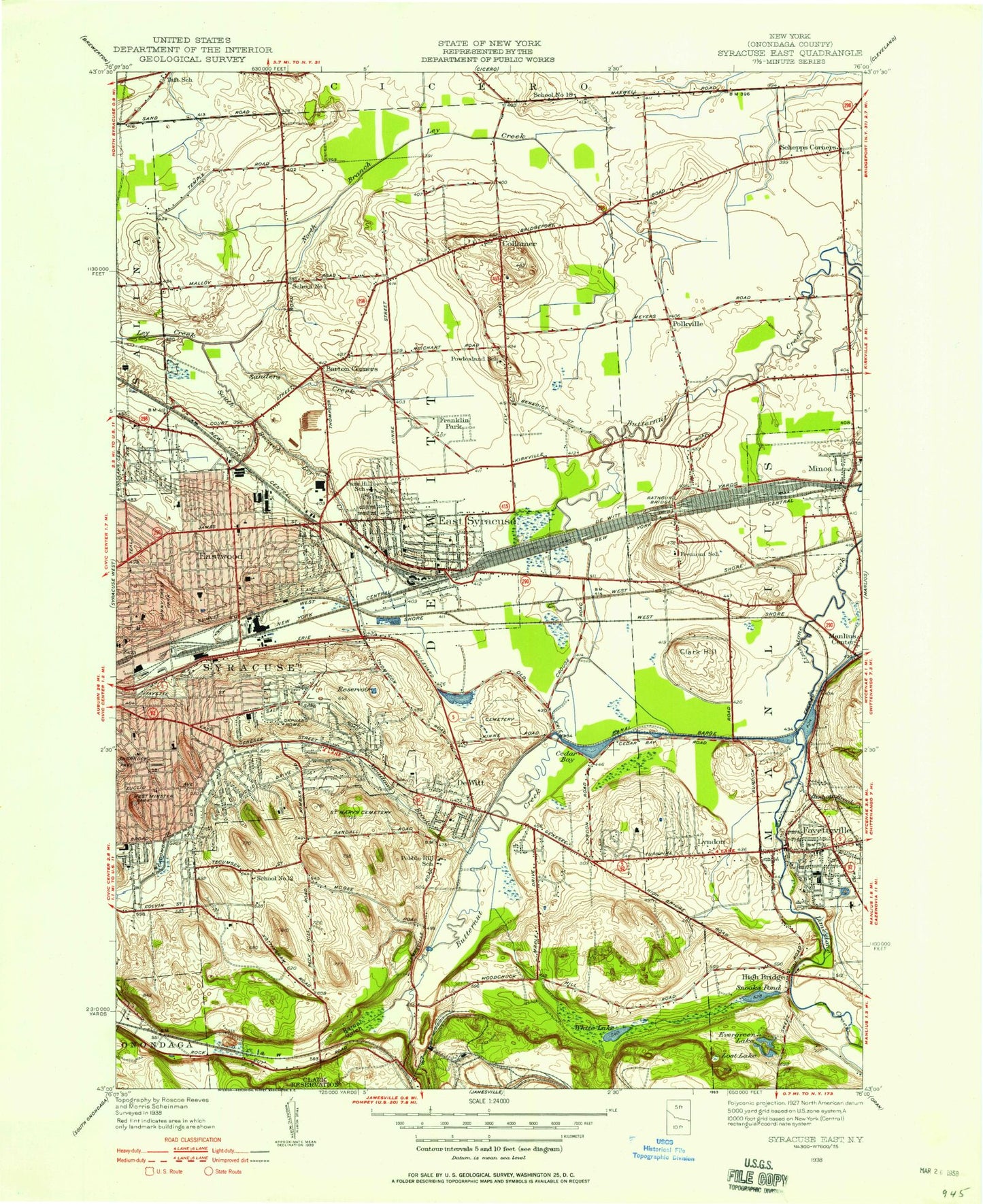 Classic USGS Syracuse East New York 7.5'x7.5' Topo Map Image