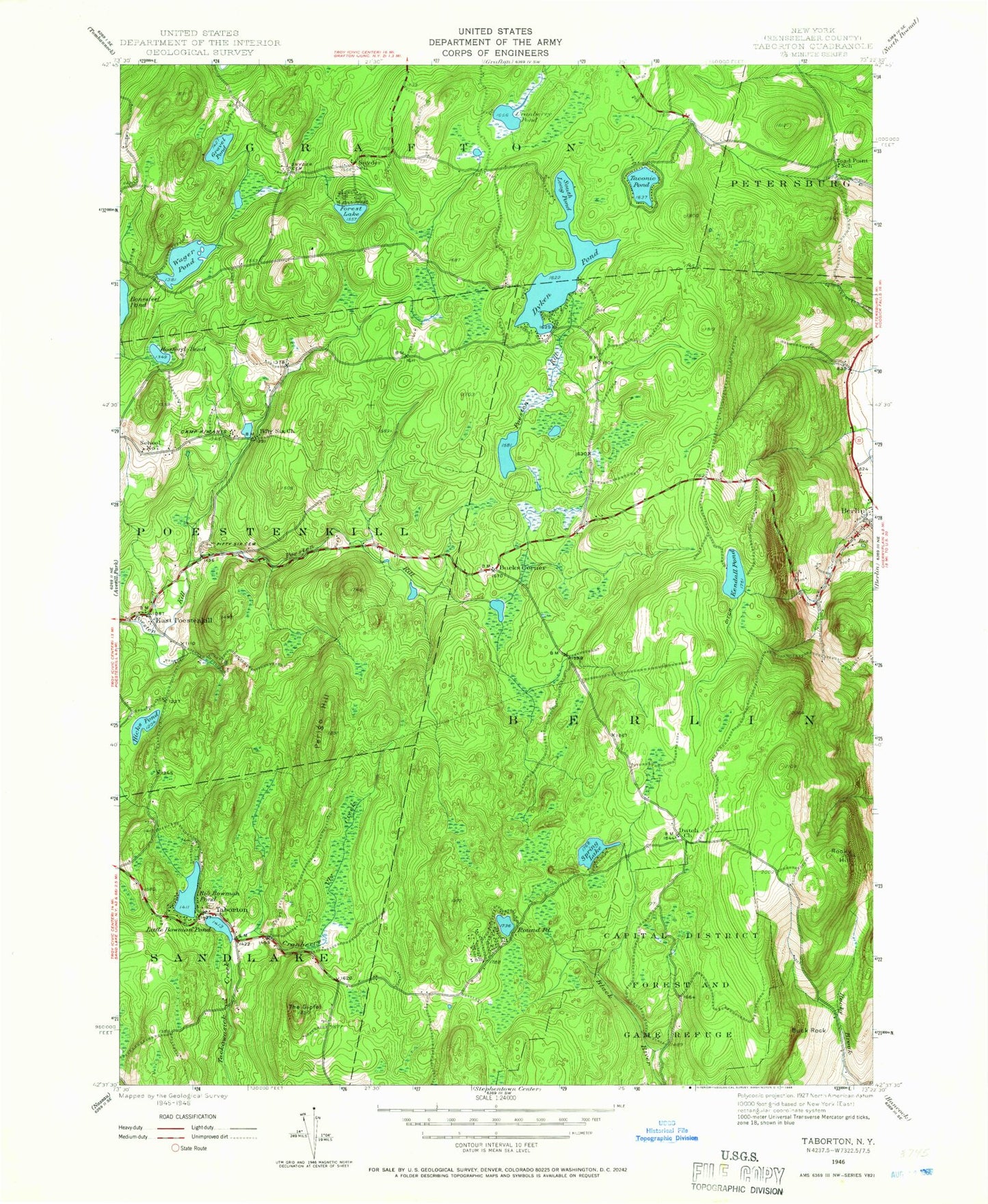 Classic USGS Taborton New York 7.5'x7.5' Topo Map Image