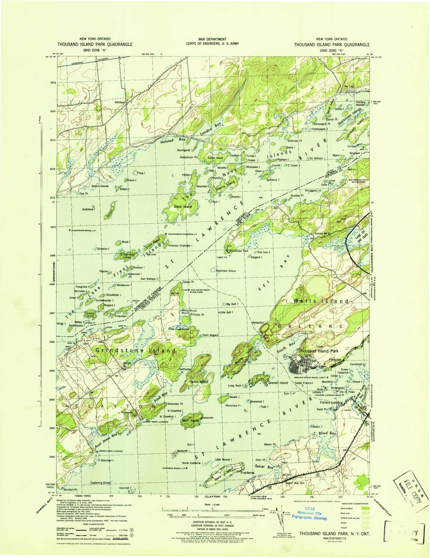 Classic USGS Thousand Island Park New York 7.5'x7.5' Topo Map Image