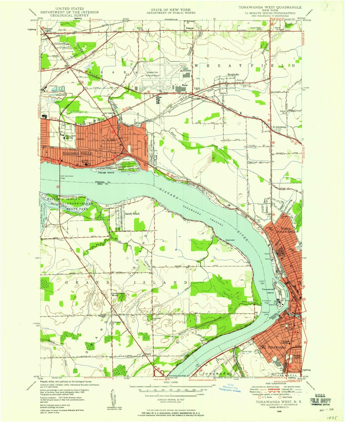 Classic USGS Tonawanda West New York 7.5'x7.5' Topo Map Image